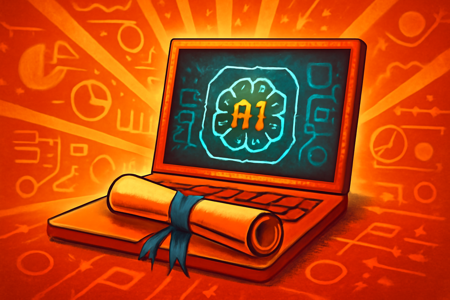 A male researcher in a modern academic office looking at data visualizations on a computer screen representing AI research.