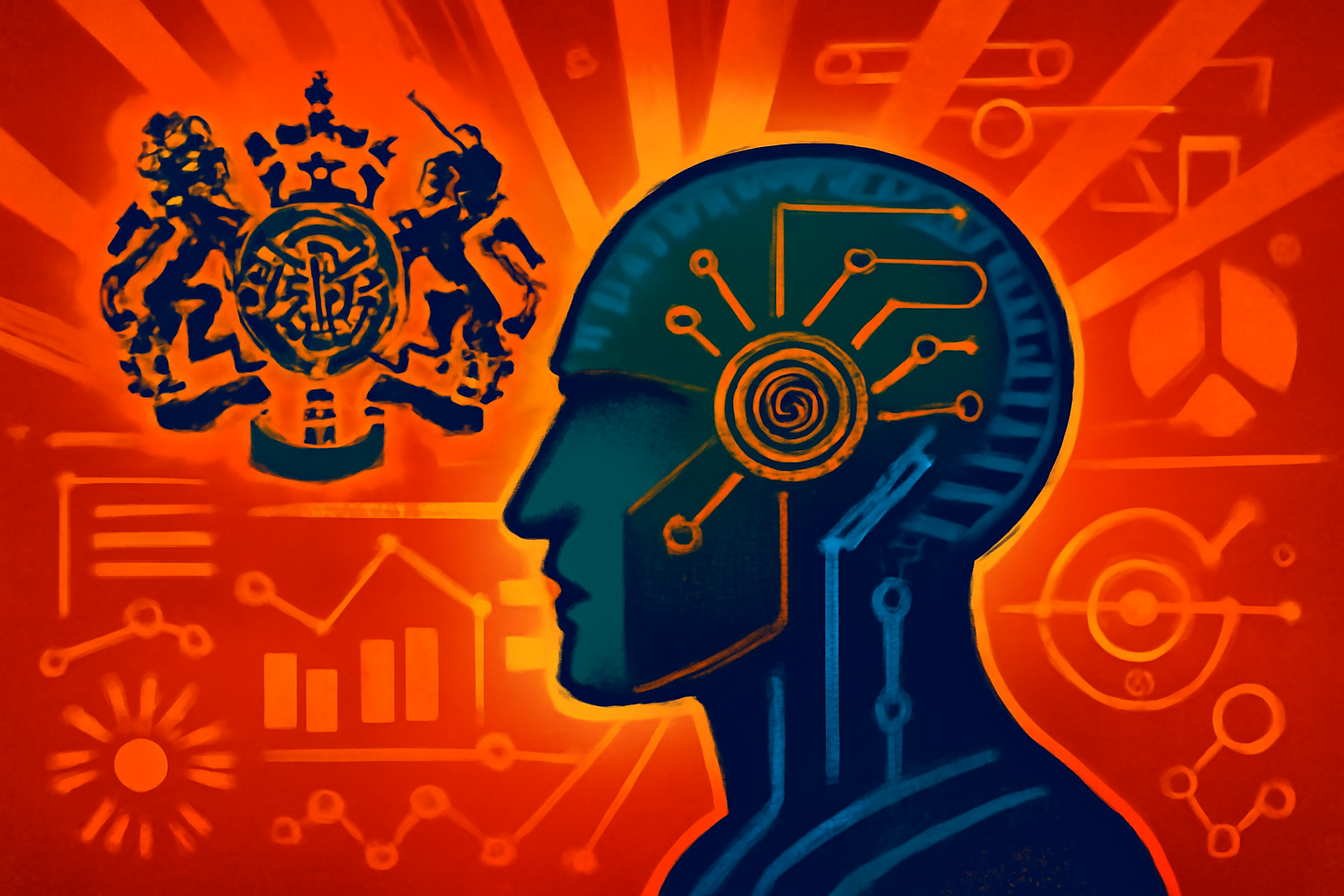 A bright, modern technology laboratory where researchers work on advanced artificial intelligence systems. Large digital screens display complex data structures and neural networks.