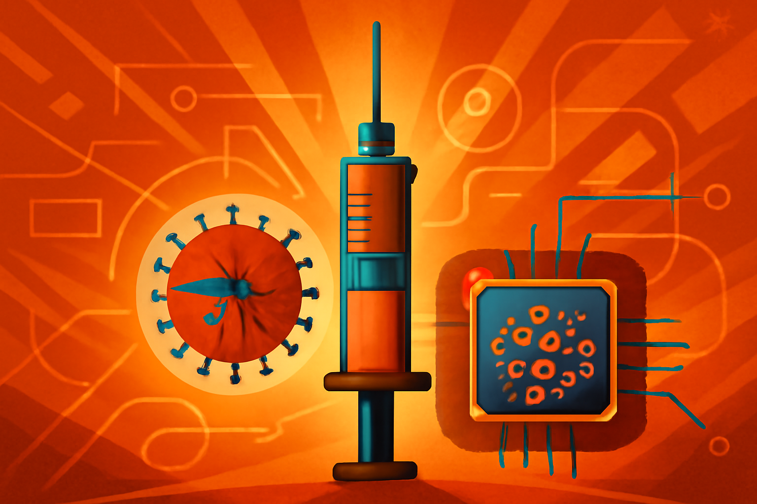 A digital visualization of a virus protein structure being analyzed by artificial intelligence neural networks in a high-tech medical laboratory.