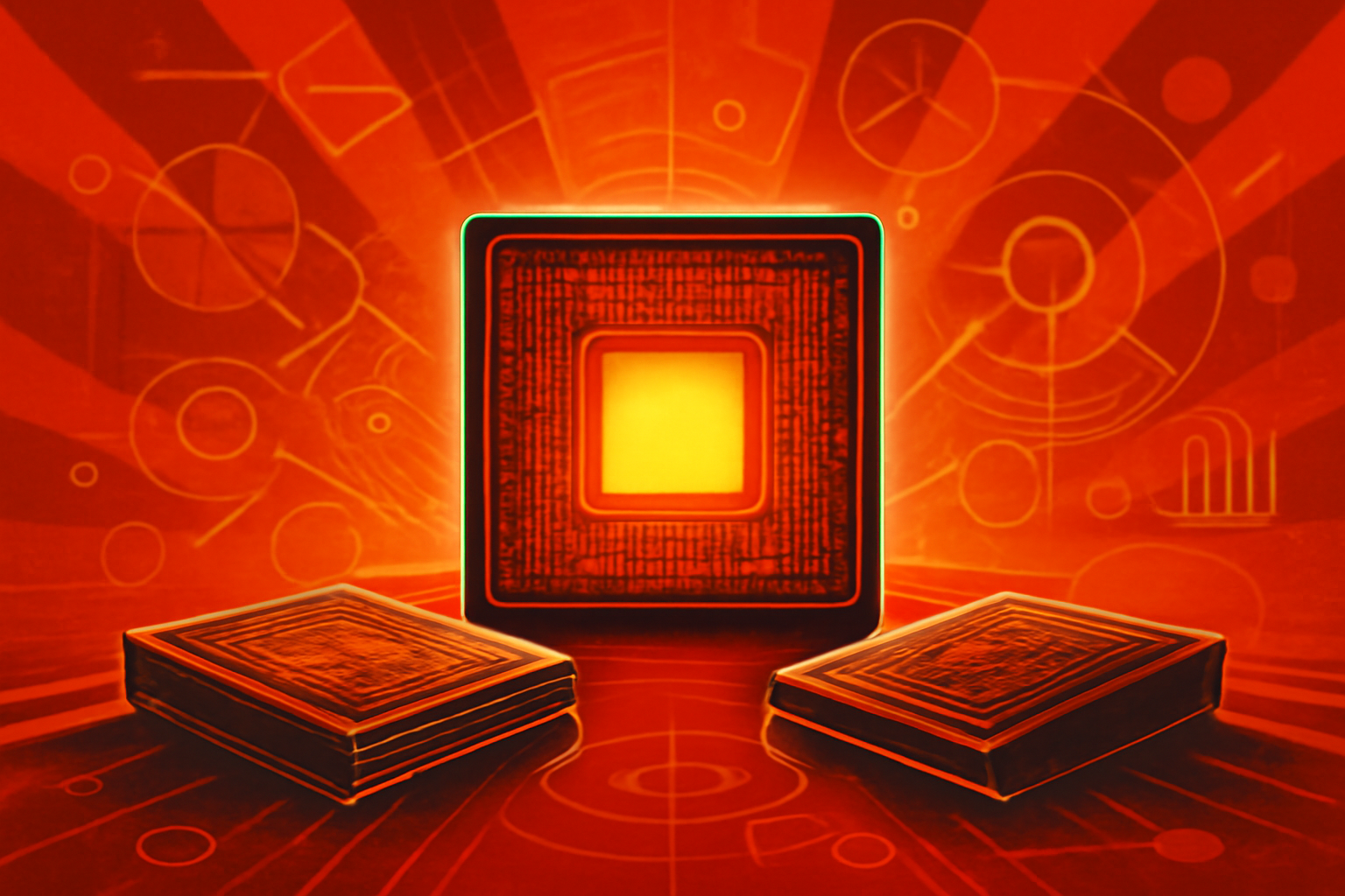 A professional news photograph of advanced AI supercomputer hardware components within a modern server rack, illuminated by teal and blue LED lights.