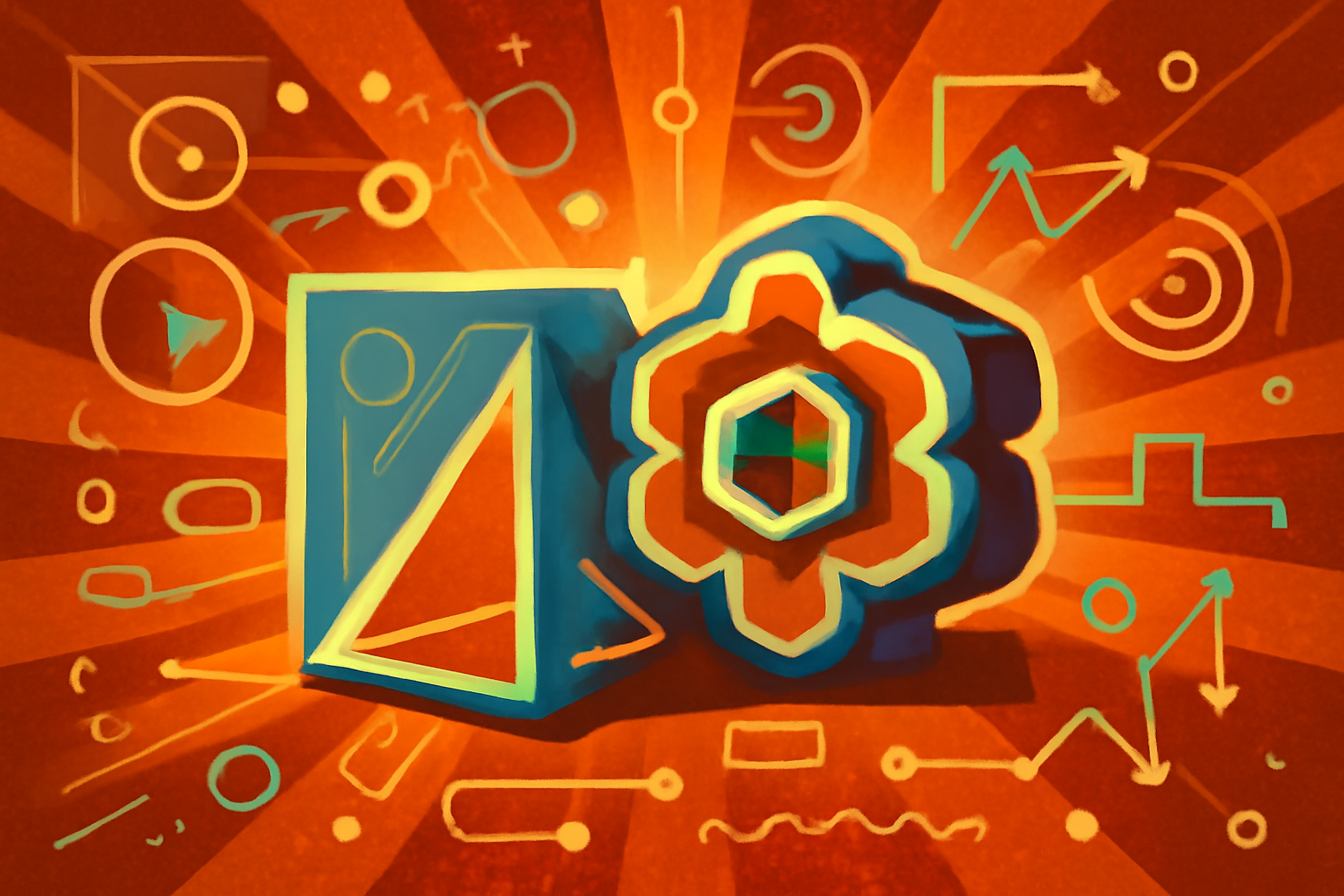 A conceptual image showing a human researcher and a glowing AI entity working together on complex mathematical formulas and geometric proofs on a digital display.