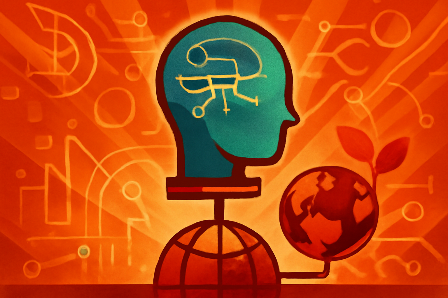 A digital graphic depicting a forest overlaid with glowing data points and predictive graphs, symbolizing the use of AI in environmental science.