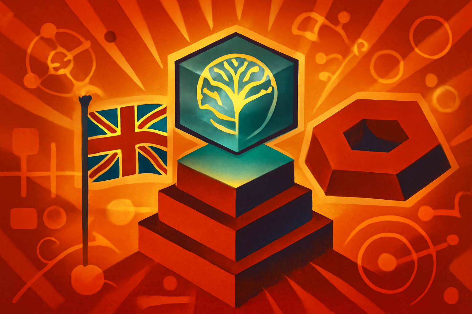 A modern glass office building in London at dusk, overlooking the River Thames, representing the potential expansion of high-tech AI firms.