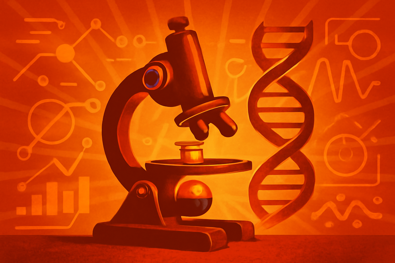 A scientist in a modern laboratory looking at a digital holographic display of molecular structures and biochemical data.