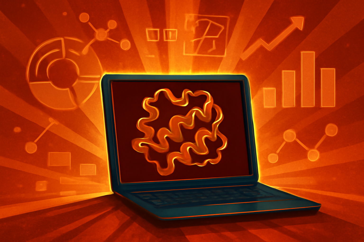 A computer screen in a laboratory displays a complex 3D visualization of a protein structure used for AI-driven biological research.