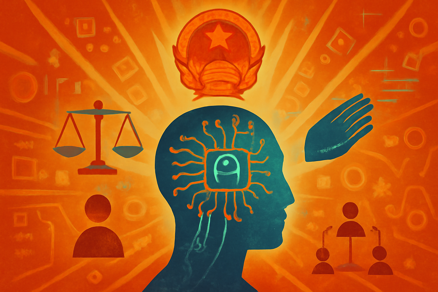 A conceptual editorial image representing Vietnam's AI ethics framework, showing a blend of architectural stability and digital technology symbols.