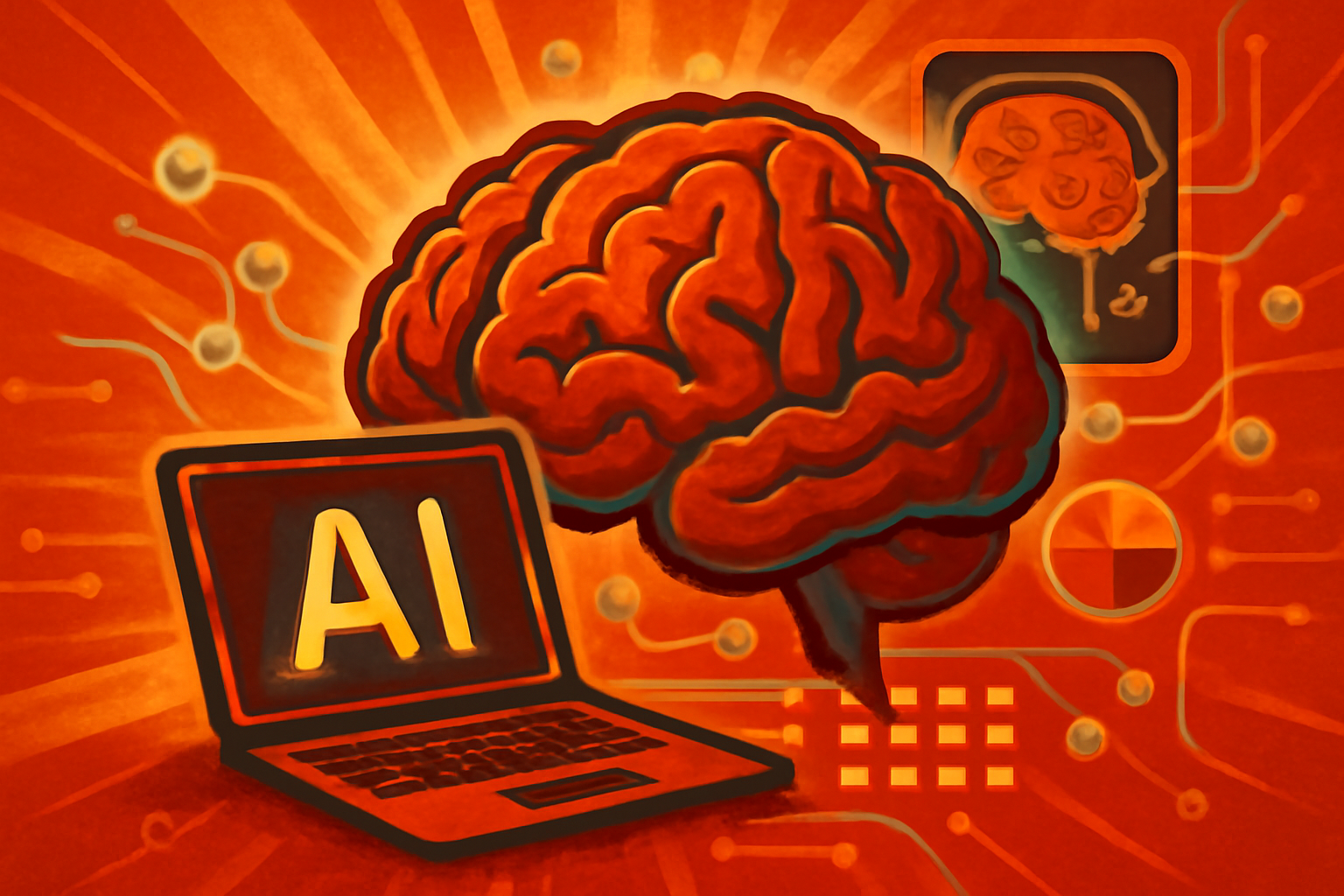 A digital representation of a human brain scan on a computer screen in a medical lab, showing neural patterns and data analytics.