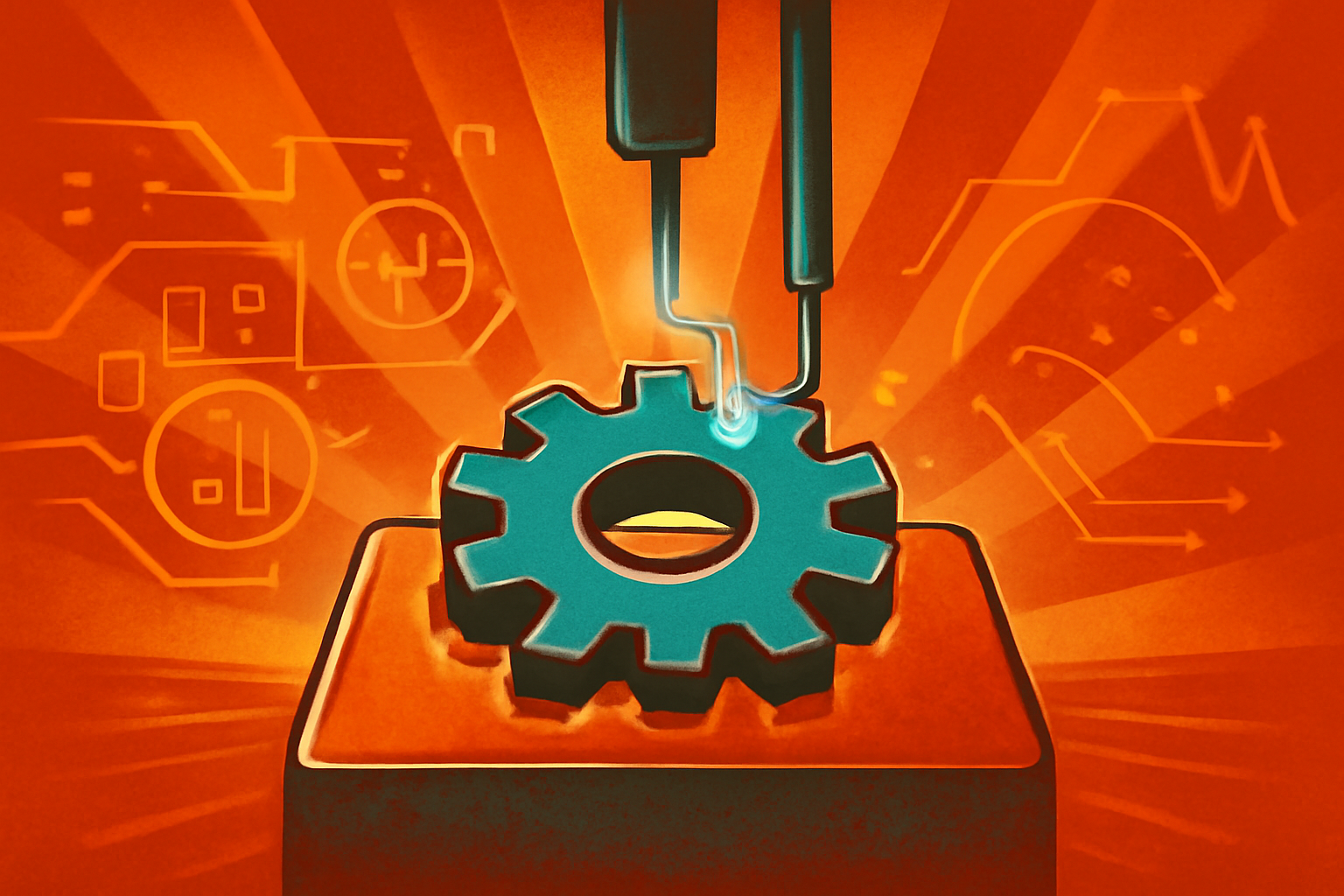 A digital representation of AI-enhanced electroplating showing microscopic material structures and data network overlays.
