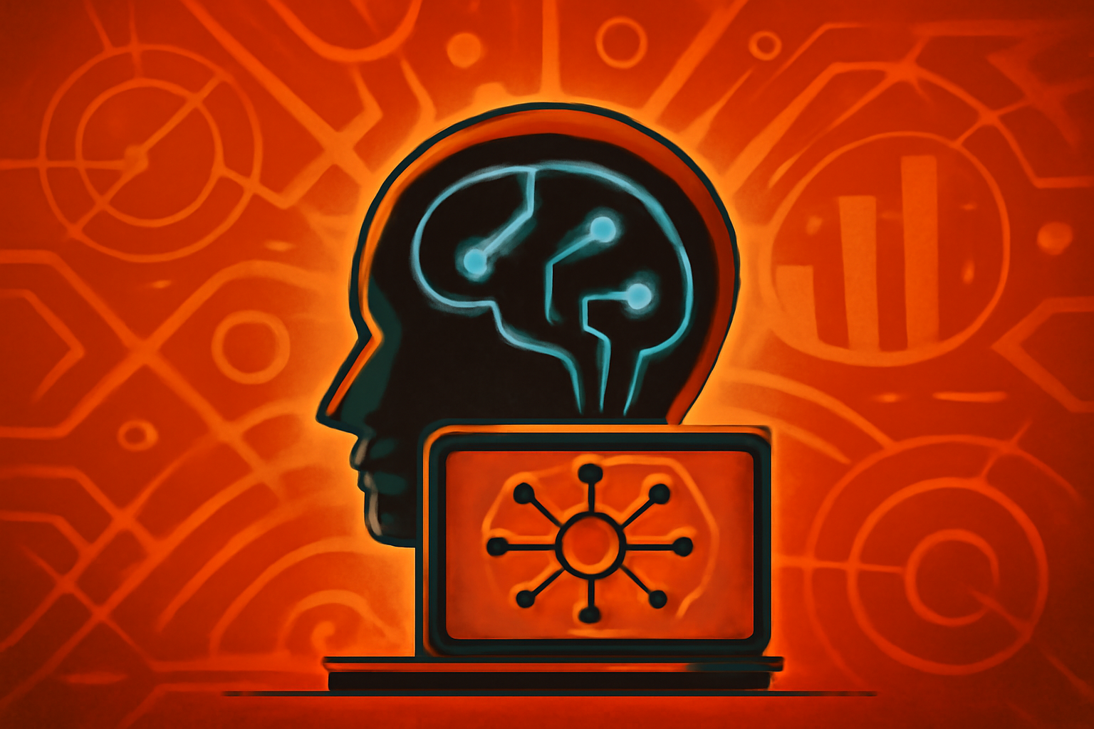 An artistic representation of a digital brain with an internal biological structure, representing the UCLA study on AI internal embodiment and human safety.