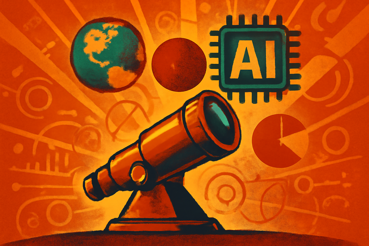 Two researchers in a university lab analyzing a digital display that shows a colorful nebula and astronomical data processing code.