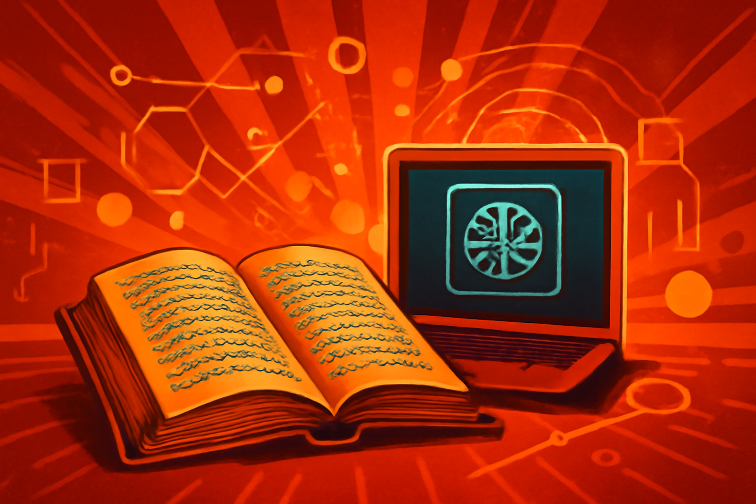 A computer monitor in a university setting displaying digital scans of ancient scripts and data analysis graphs, highlighting the use of AI in archaeology.