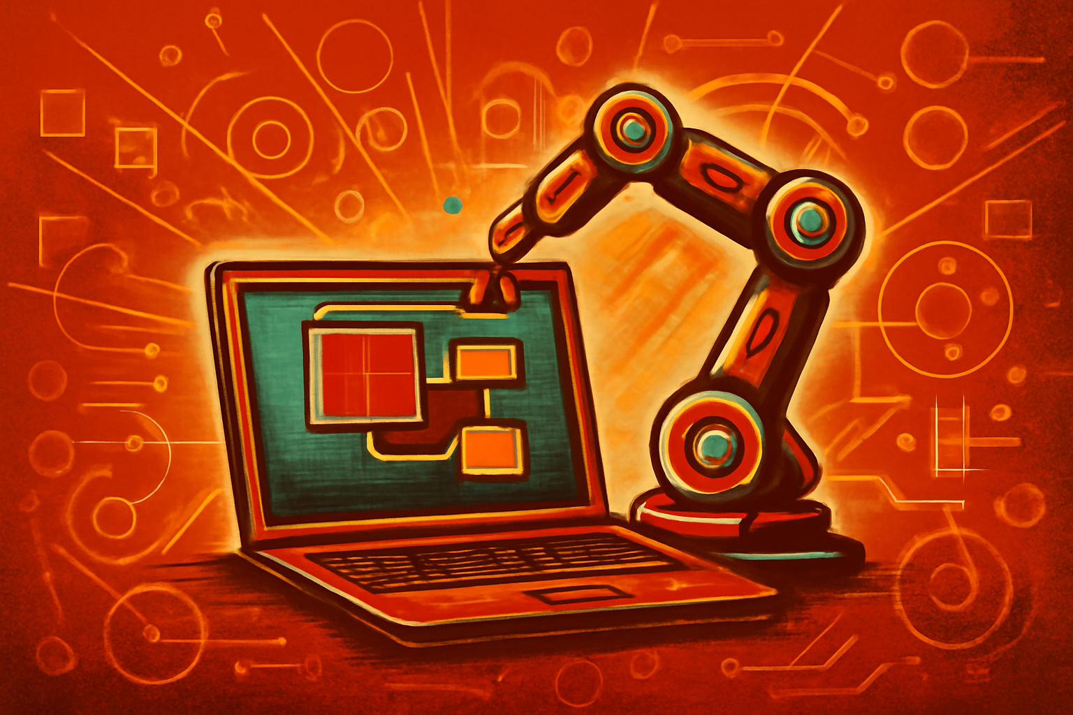 A robotic arm interacts with objects on a table while a digital overlay of nodes and lines represents the AI's complex visual planning process.