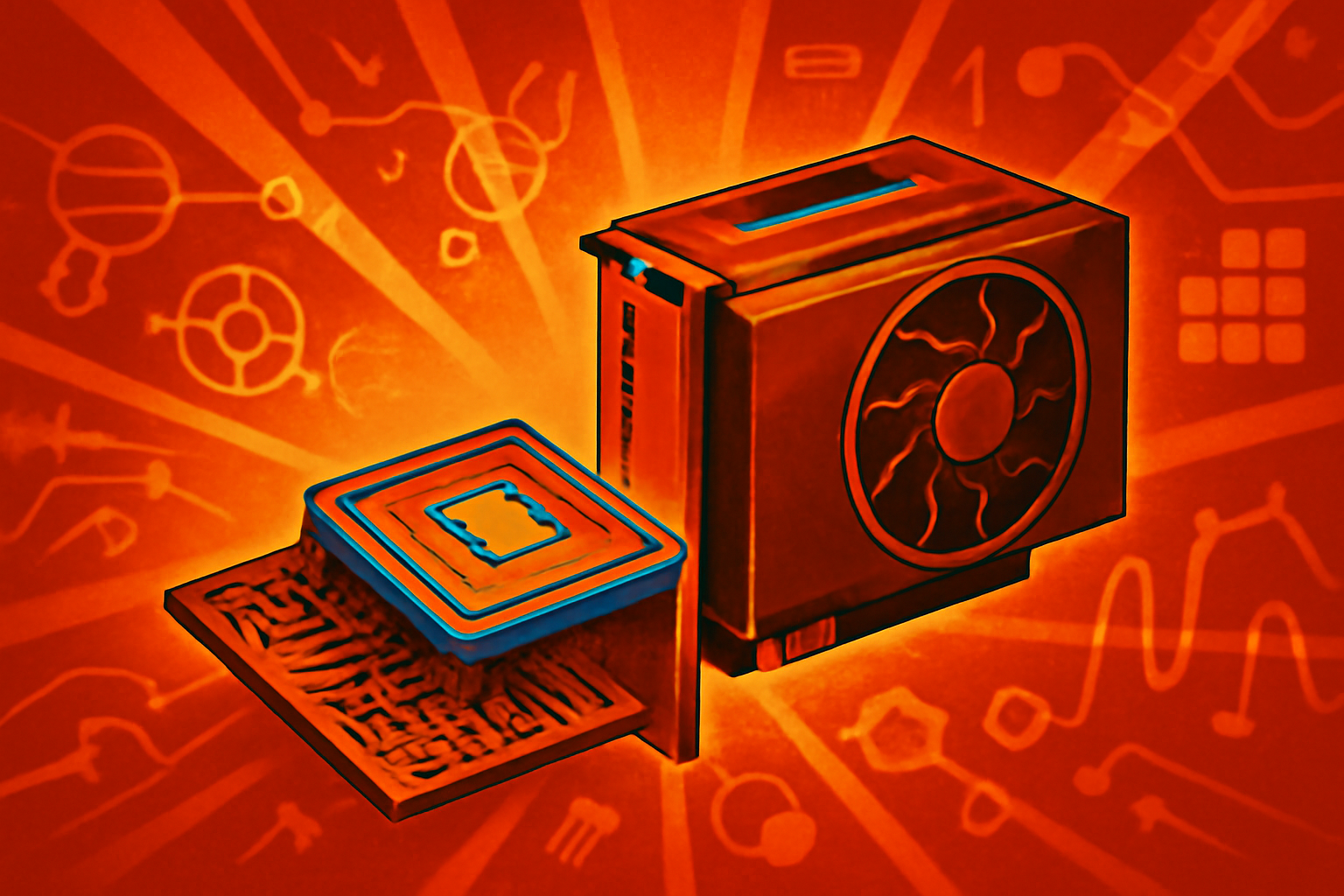 A macro view of a prototype semiconductor chip designed by UC San Diego engineers, featuring delicate piezoelectric resonators used for energy transfer.