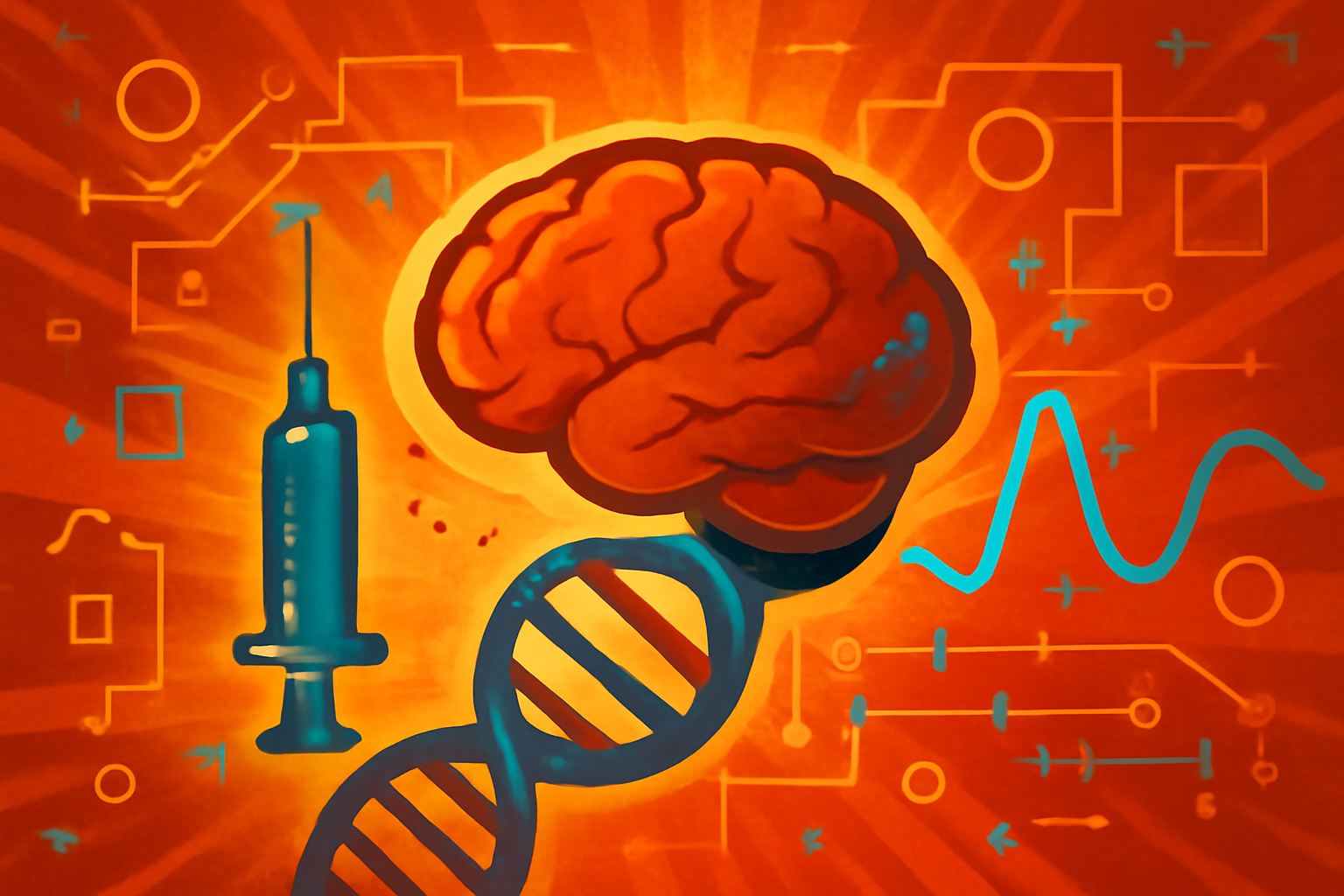 A digital rendering of a human brain with glowing neural circuits being mapped by AI for medical treatment.