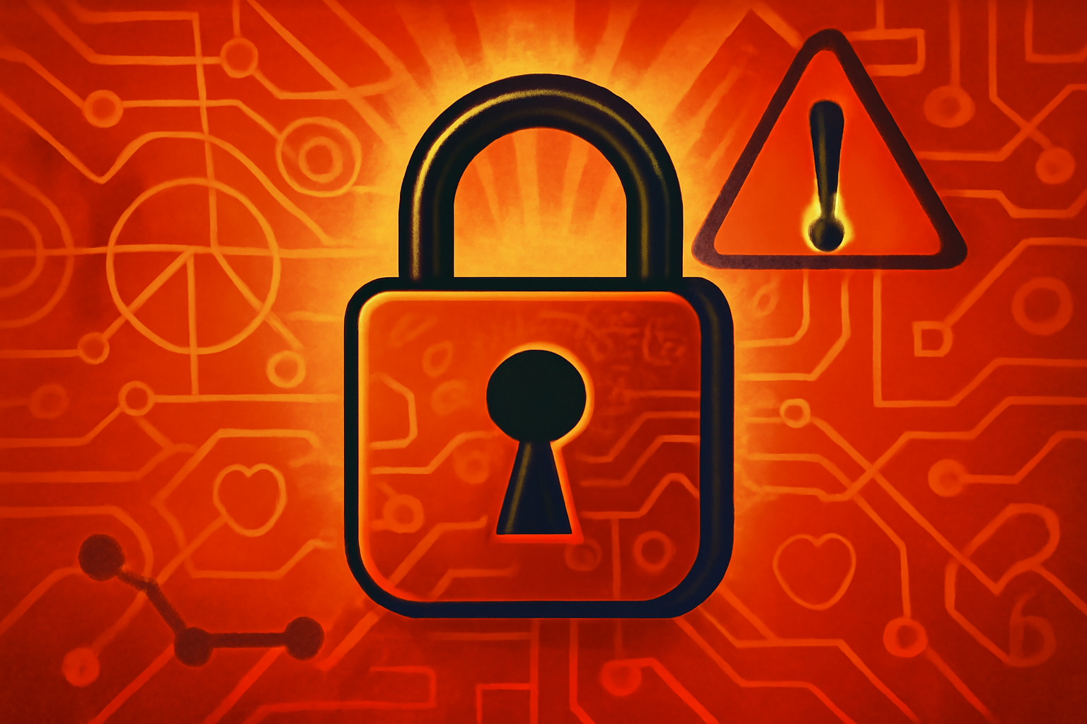 A digital visualization of computer code with highlighted vulnerabilities overlaid on a map of critical utility infrastructure.