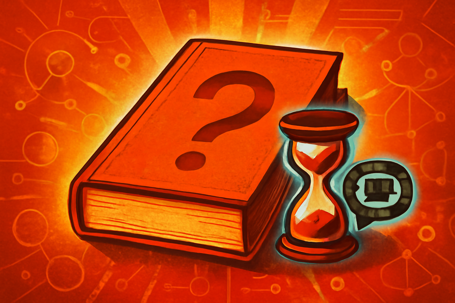 An editorial illustration of a person thinking with an hourglass between them and a digital AI representation, symbolizing the strategic delay of AI assistance.