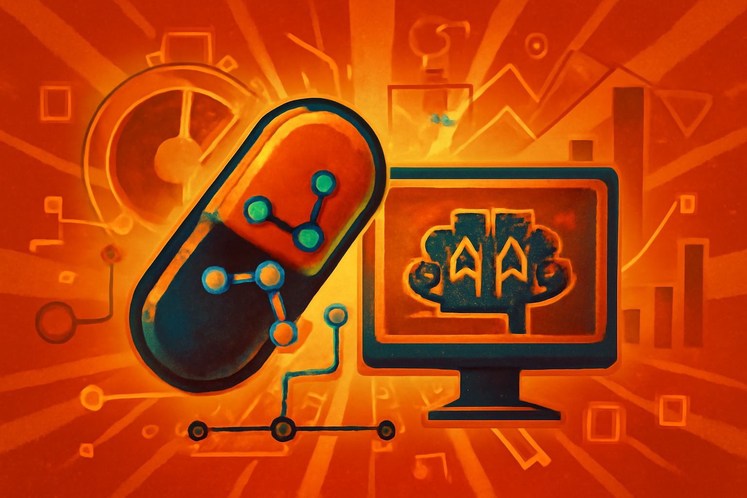 A high-tech laboratory environment with digital screens displaying complex molecular structures and data visualizations used for oncology research.