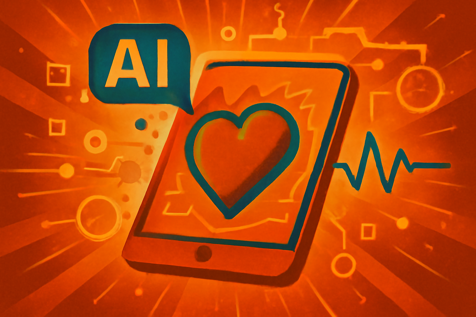 A digital electrocardiogram display showing a heart rhythm with artificial intelligence diagnostic highlights in a clean medical setting.