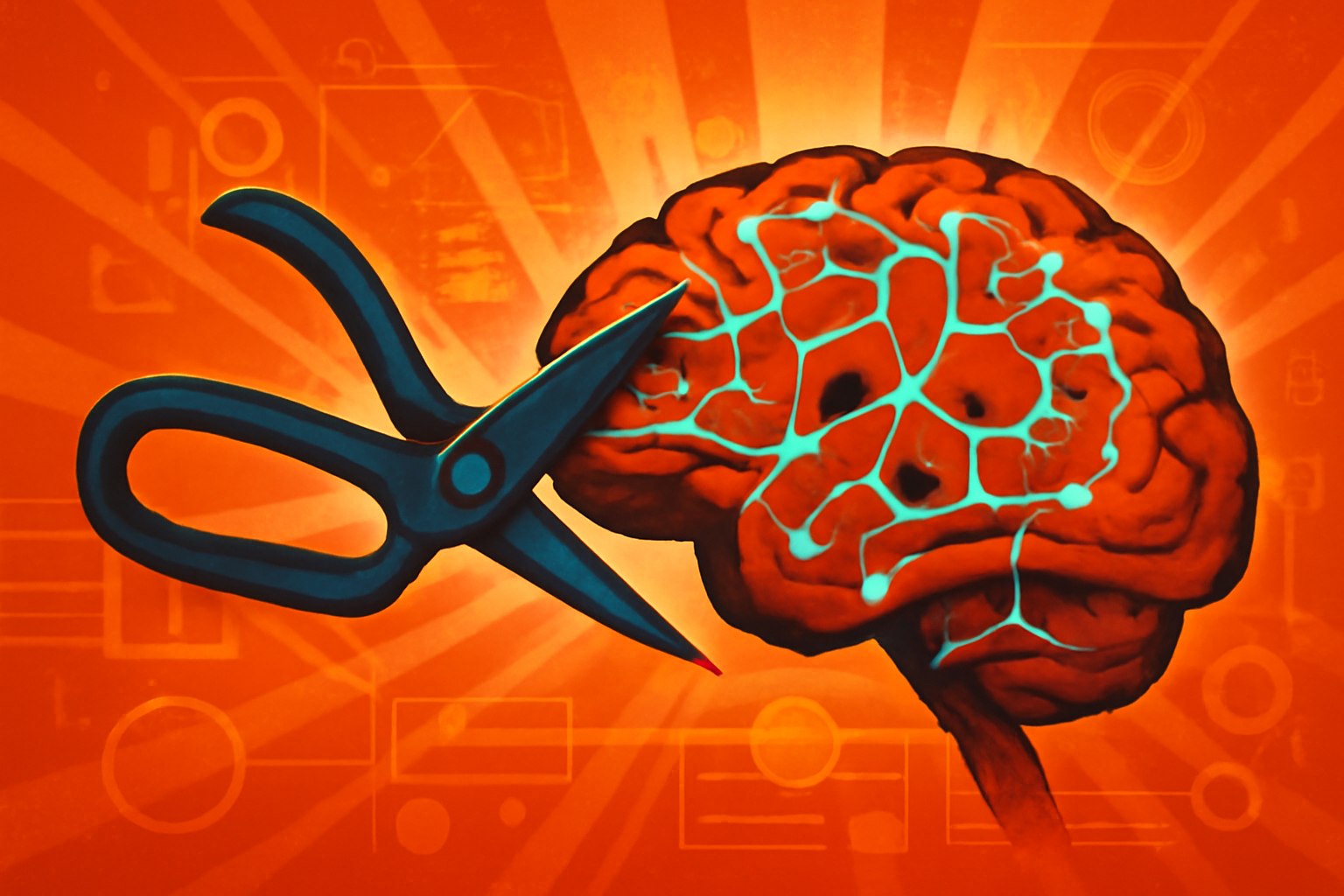 A digital representation of a human brain with glowing neural pathways where some connections are sharpening and others are fading.