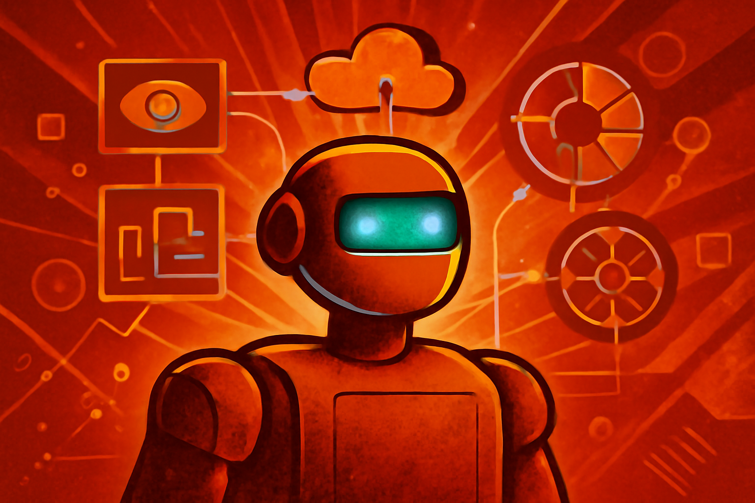 A modern robotic arm in a research lab with digital data overlays representing advanced AI processing.