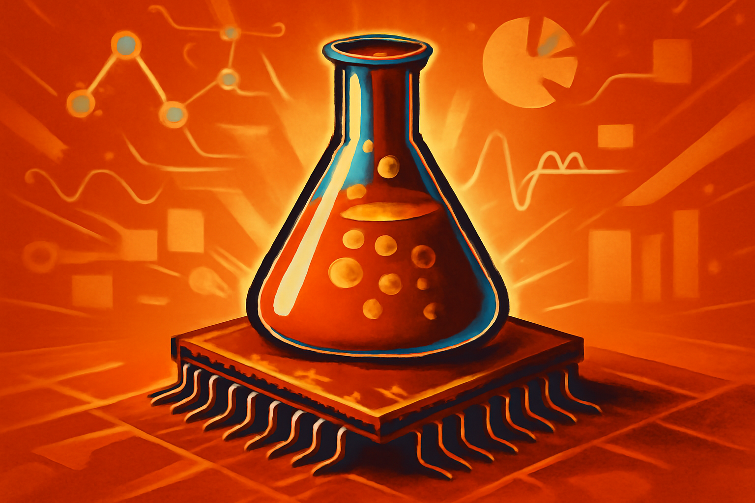 A futuristic laboratory with digital displays of genetic data and artificial intelligence interfaces.