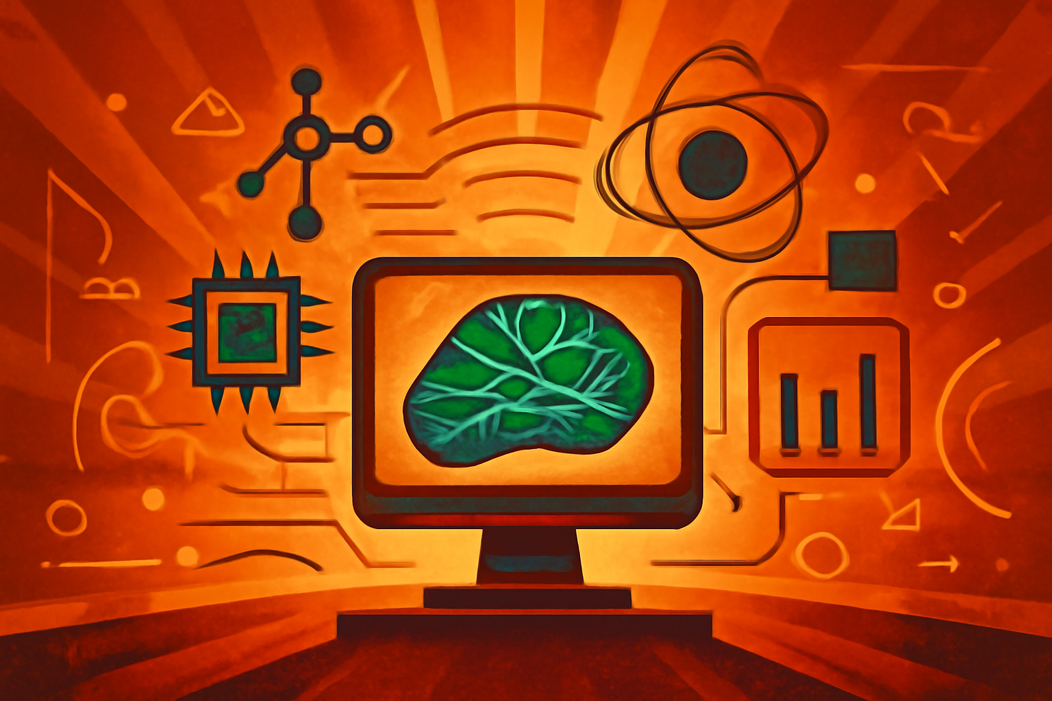 Digital visualization of spatial biology tissue mapping with complex molecular data overlays in a modern laboratory environment.