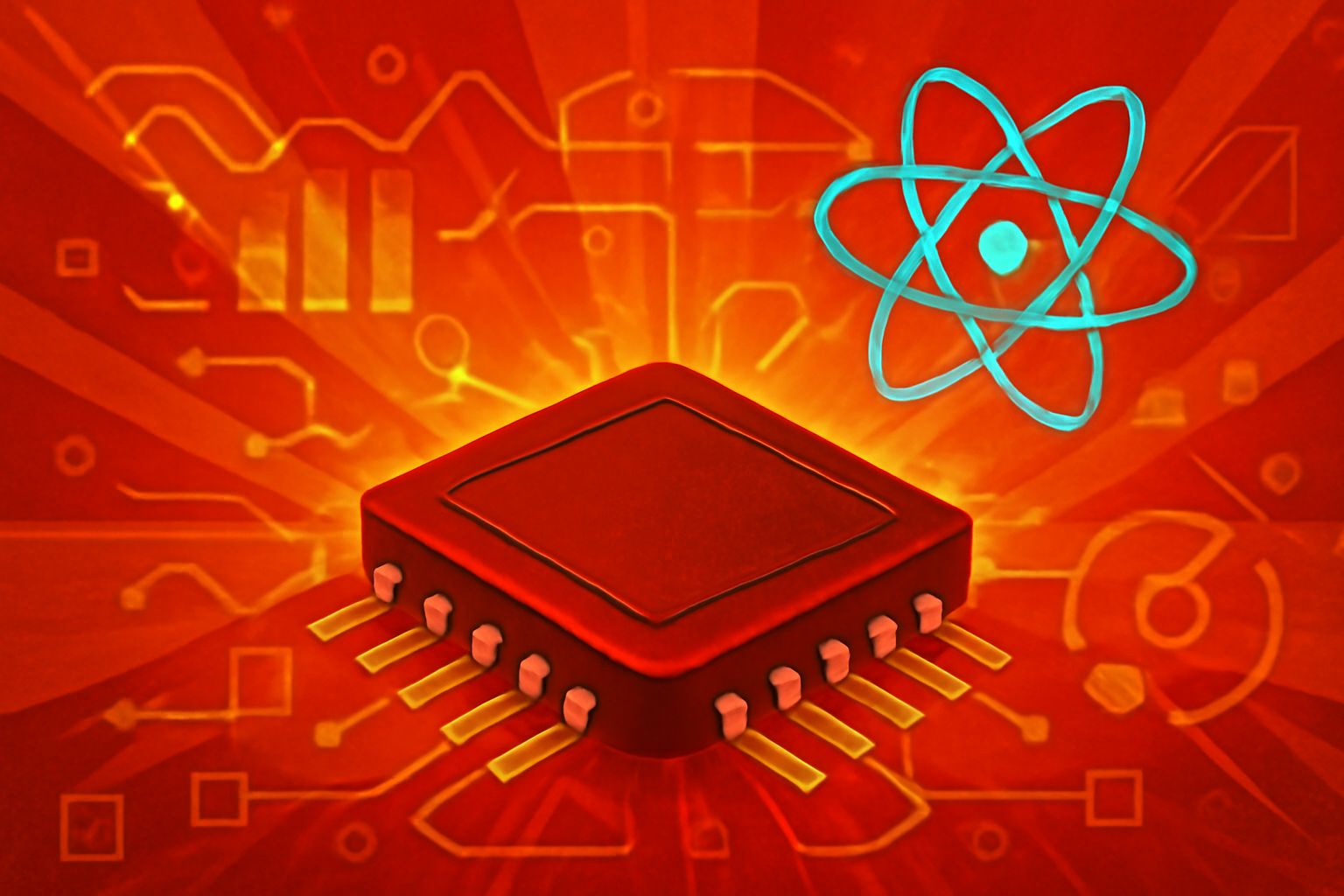 A professional view of a high energy photon source facility with digital graphics representing AI software systems.