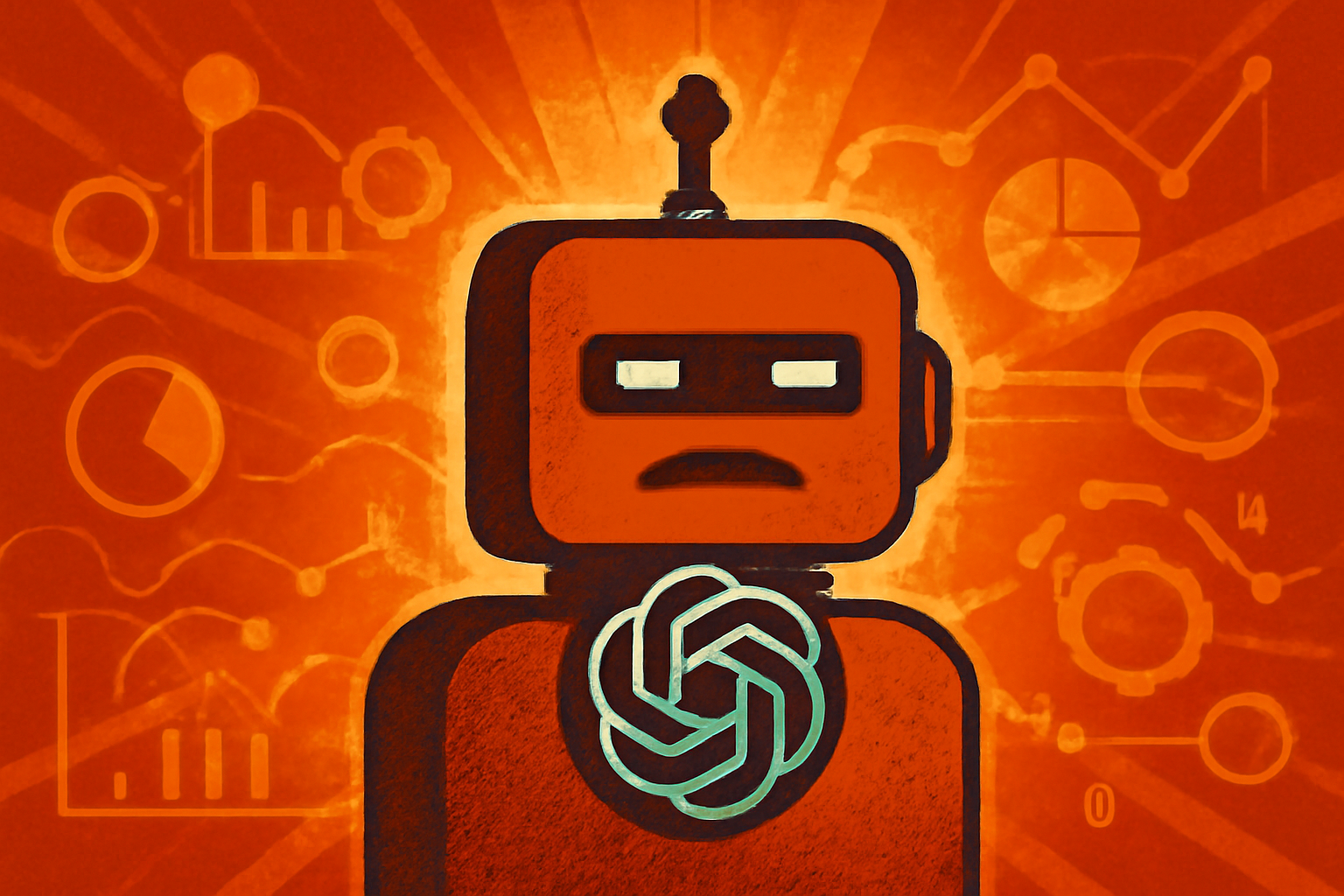 An editorial illustration of an AI robot inspecting a scientific formula that is breaking apart, representing logical inconsistencies in machine learning models.