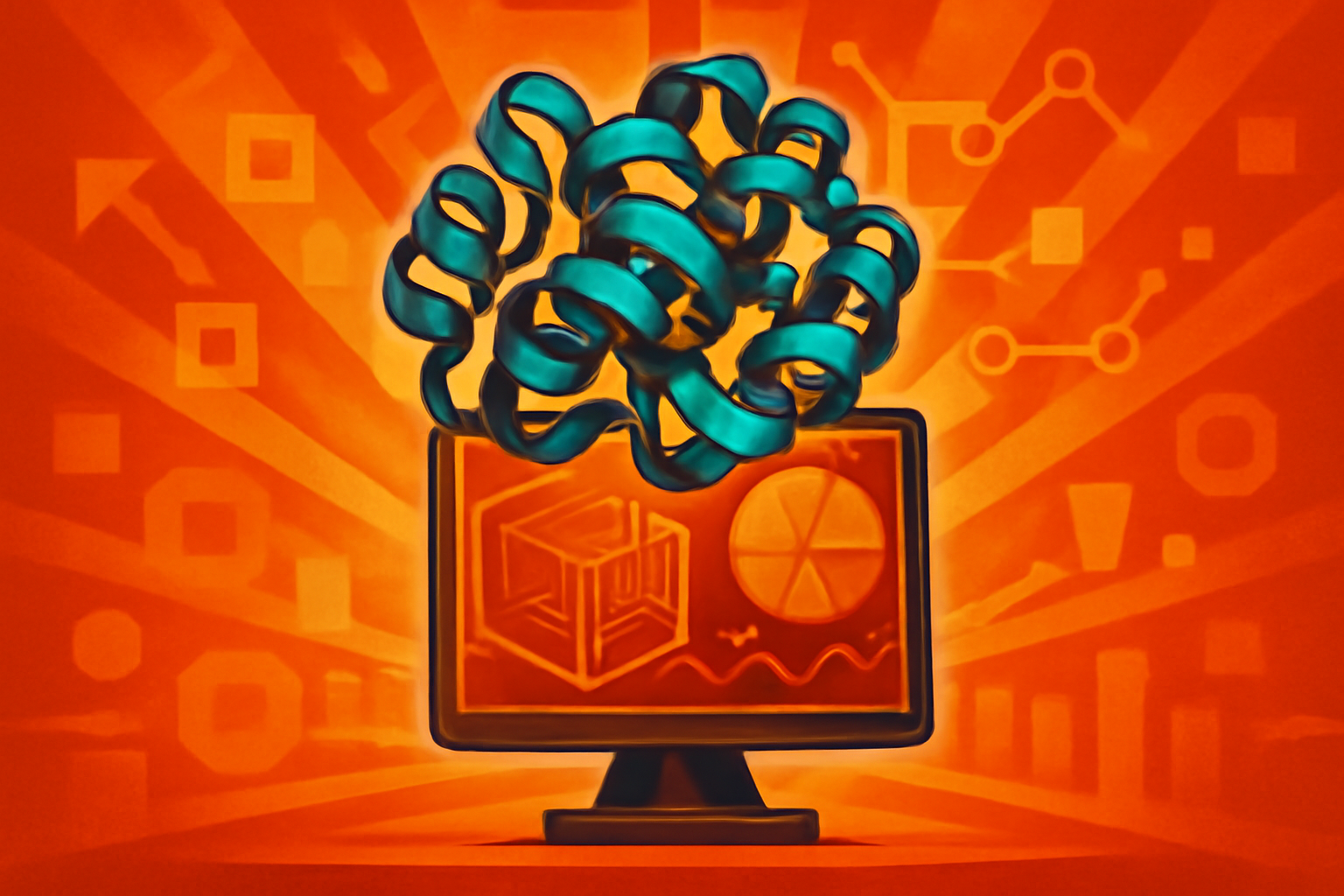 A scientist in a modern laboratory looks at a glowing 3D biomolecular structure on a high-resolution screen.