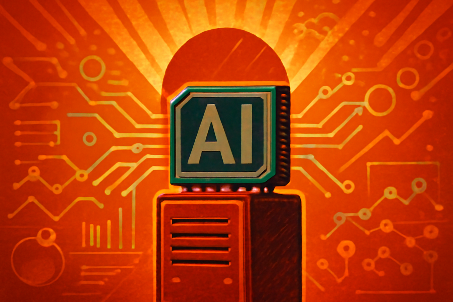 A vast room filled with glowing server racks at a Japanese national research facility representing the planned expansion of AI computing power.