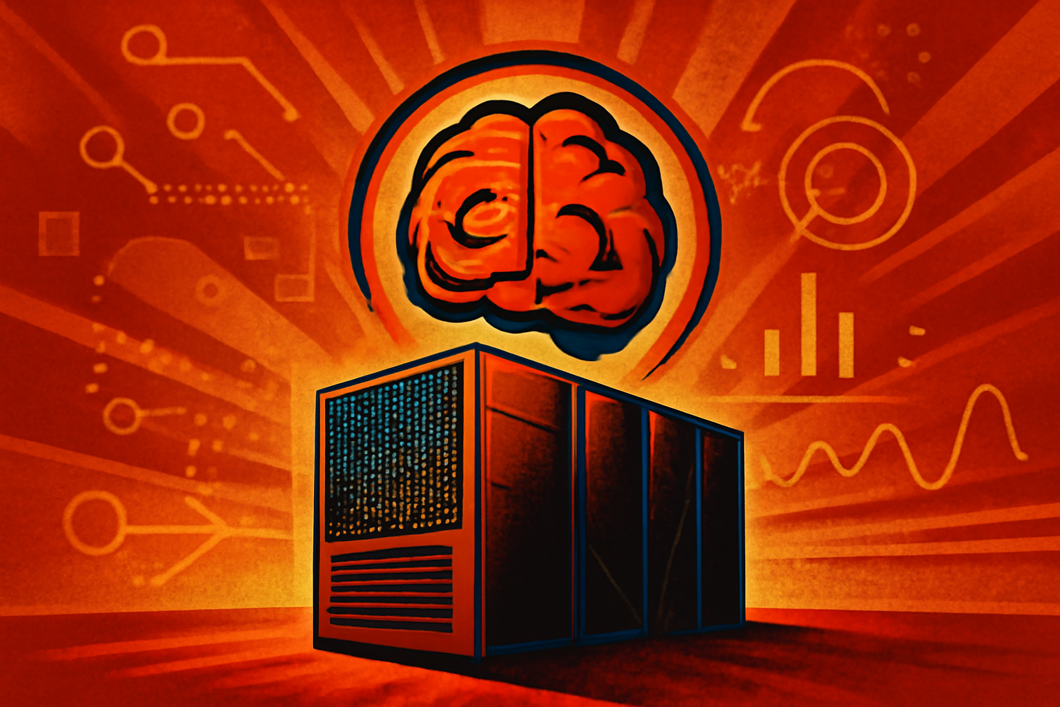 Rows of dark server cabinets with blue indicator lights in a large, clean high-performance computing facility.