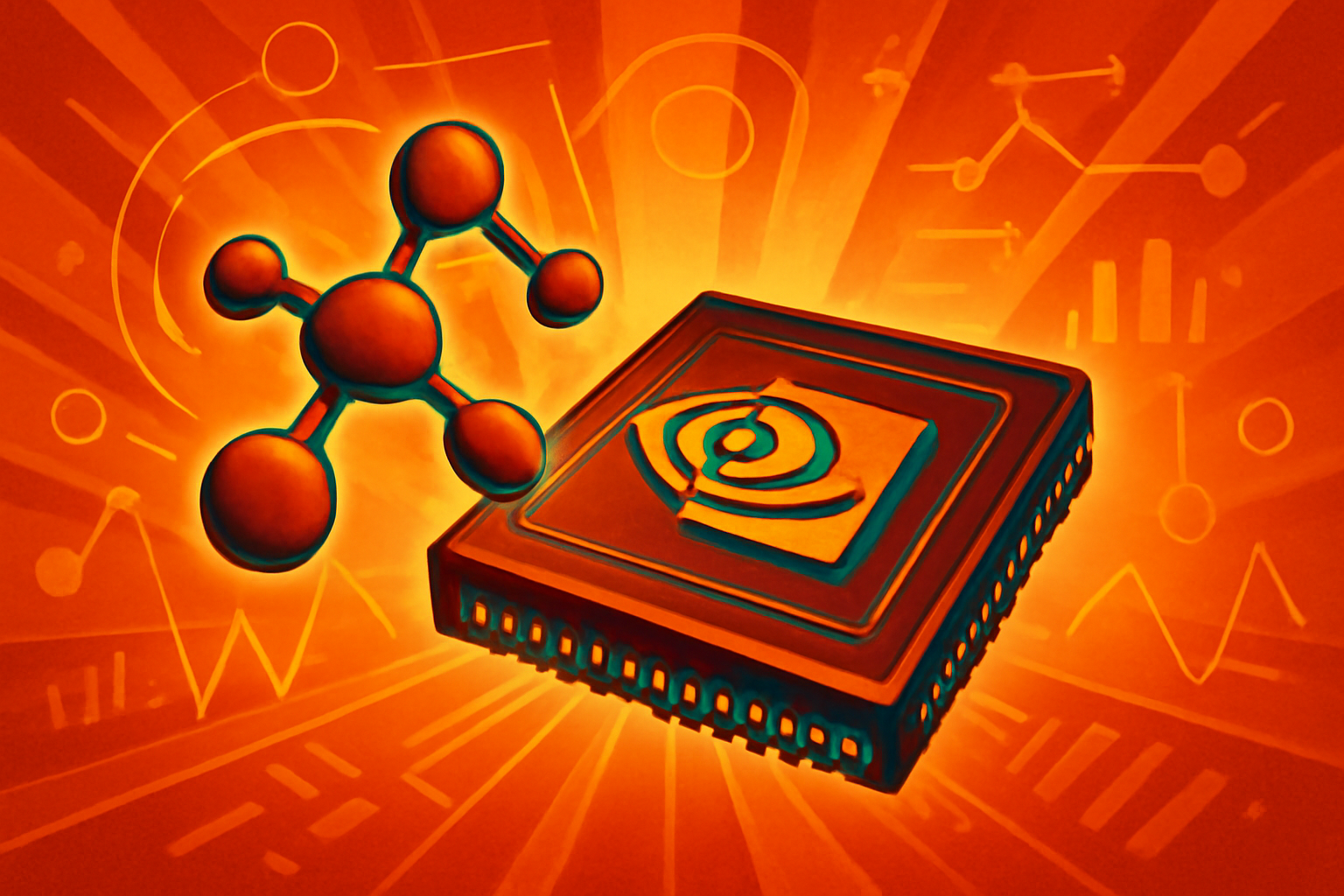 A detailed 3D digital model of a complex protein structure displayed on a monitor in a modern scientific research facility.