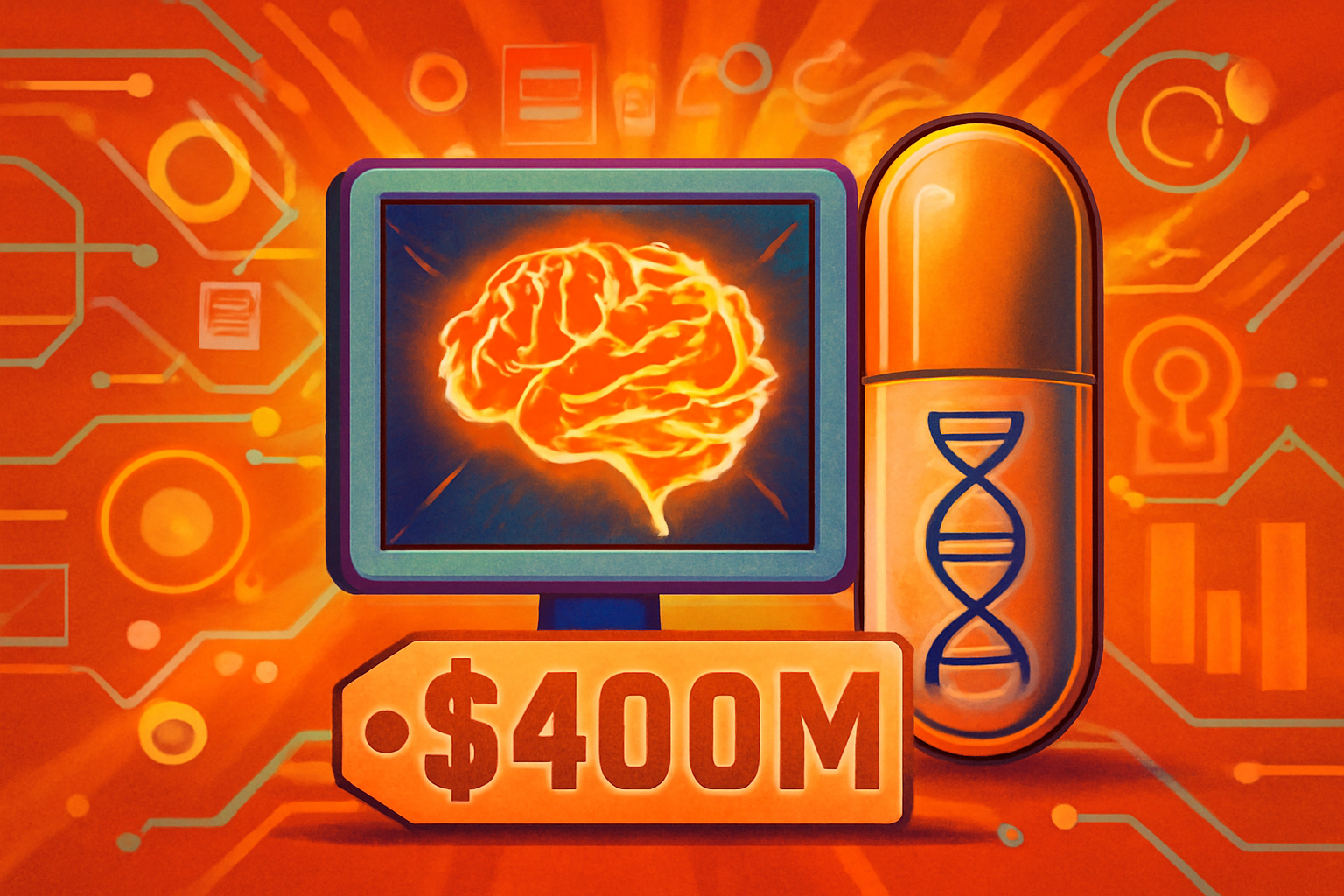 A professional laboratory setting with a high-resolution display showing a colorful 3D molecular structure used for drug discovery.