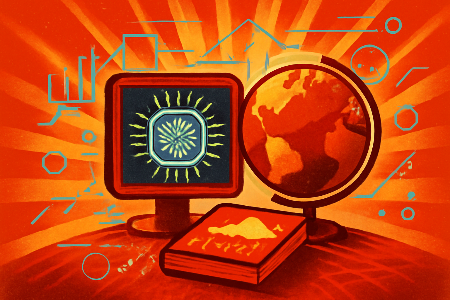 Researchers in a professional lab environment analyzing complex climate data, including 3D cloud simulations and digital flood risk maps, on large high-definition screens.