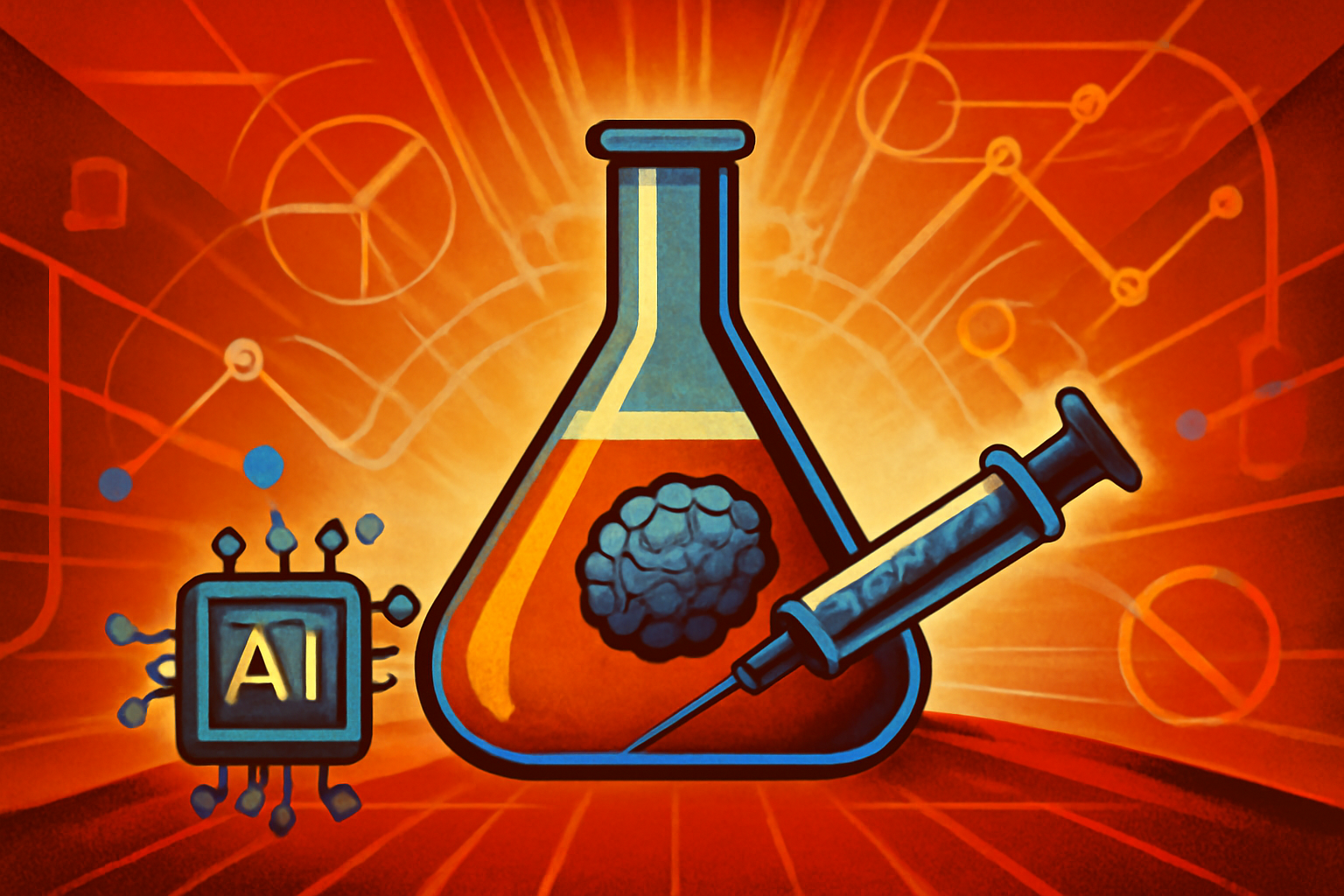 A high-tech digital display showing a 3D molecular model of an antibody structure in a bright laboratory setting.