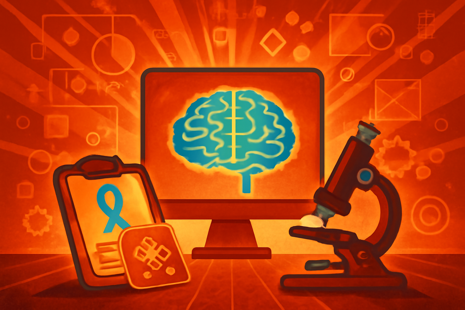 A high-tech digital display showing clinical oncology data and analytics in a modern medical environment.