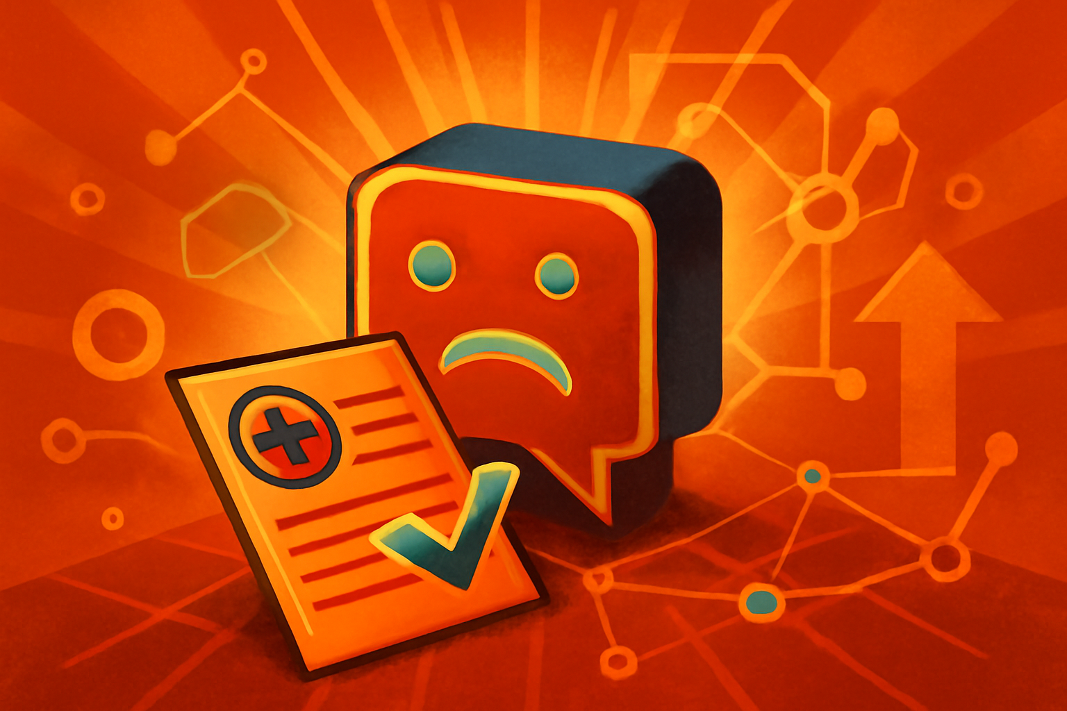 An editorial illustration of a smartphone screen showing a complex medical chart with a stethoscope lying on top, symbolizing the intersection of AI technology and healthcare advice.