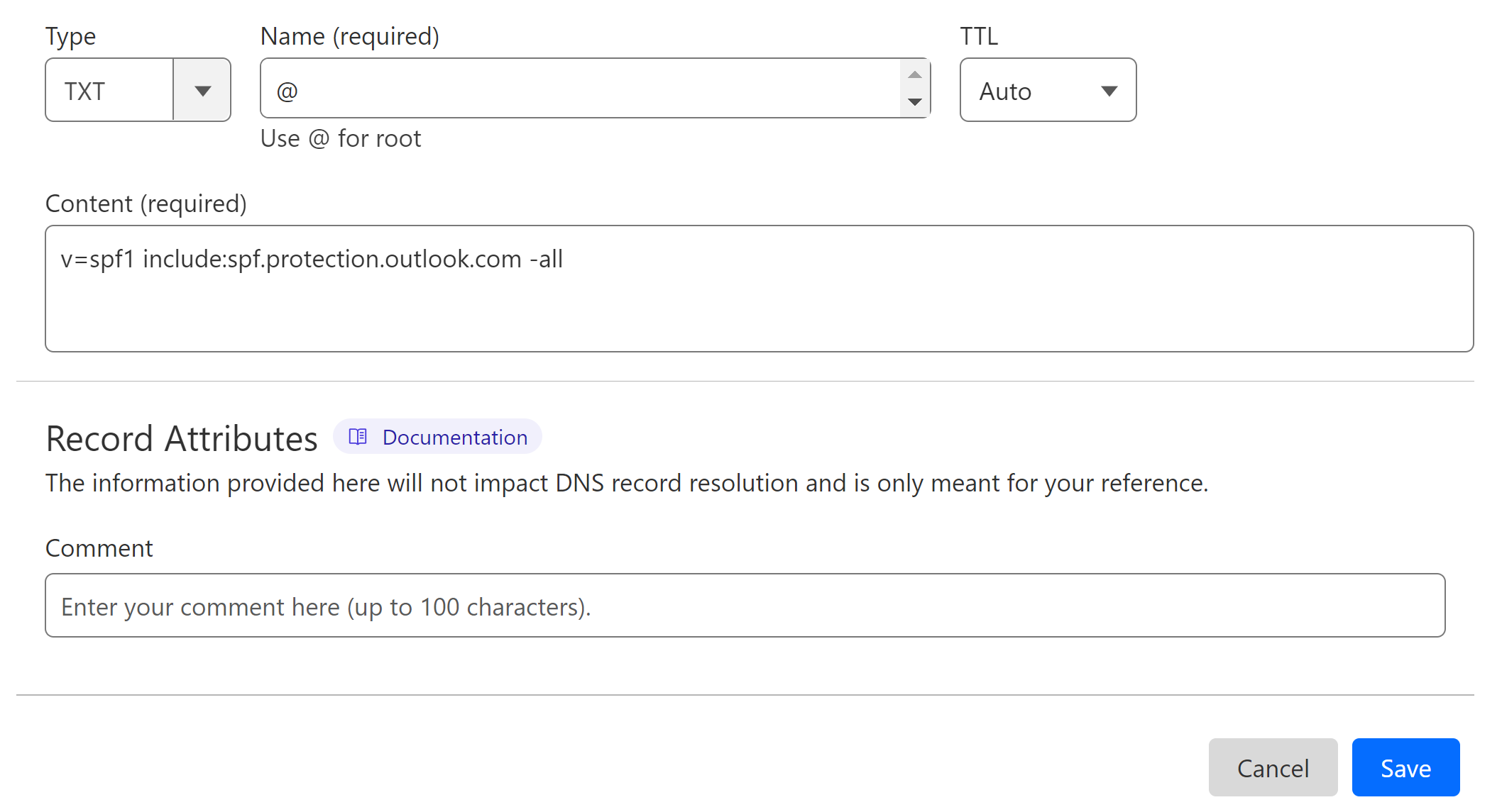 Add the Microsoft SPF value to DNS provider