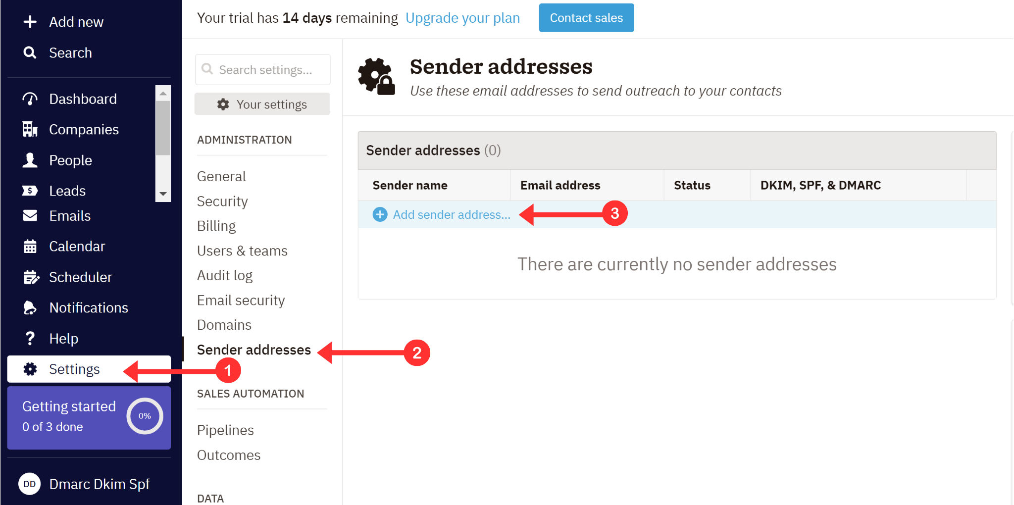 Go to Settings and add new sender address