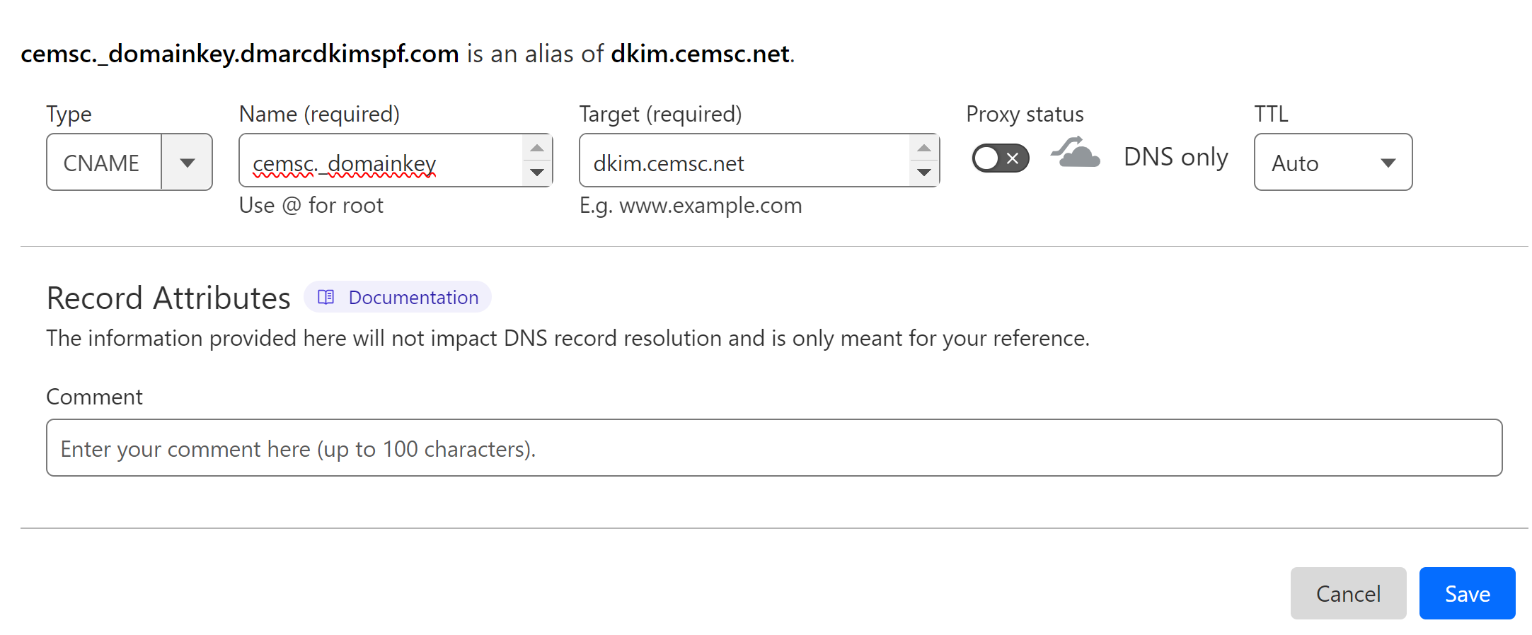 Add the DKIM record to the DNS provider