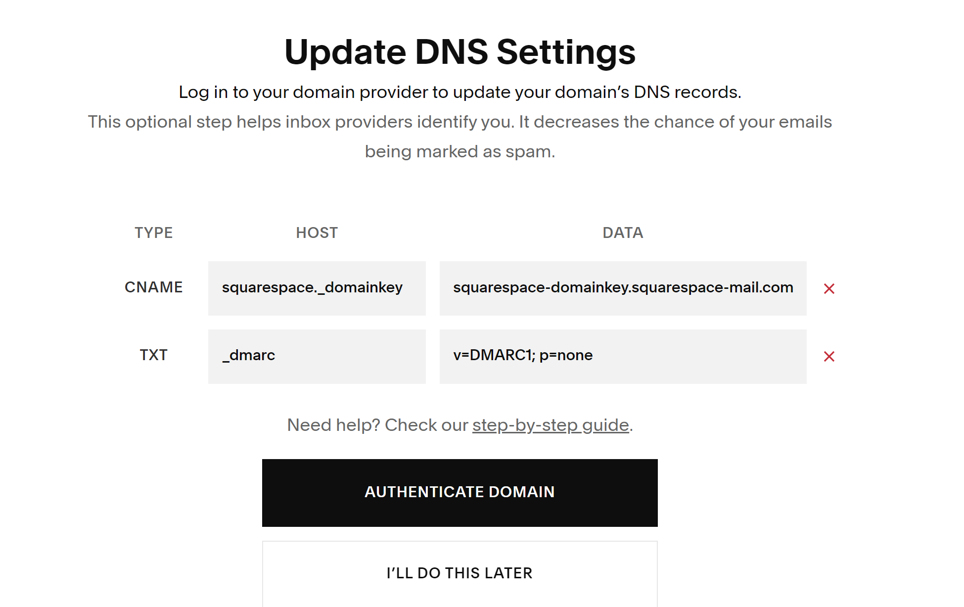 Add the DKIM record to the DNS provider