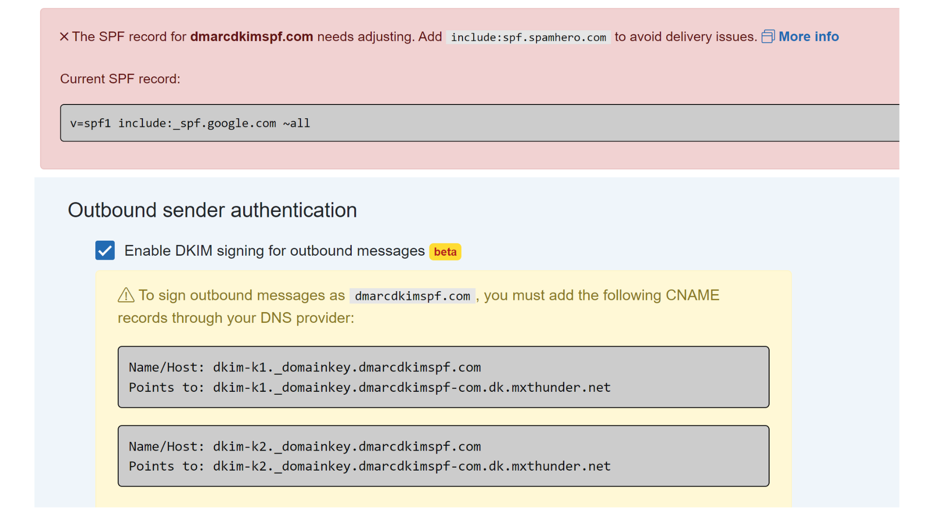 SpamHero SPF and DKIM Records 