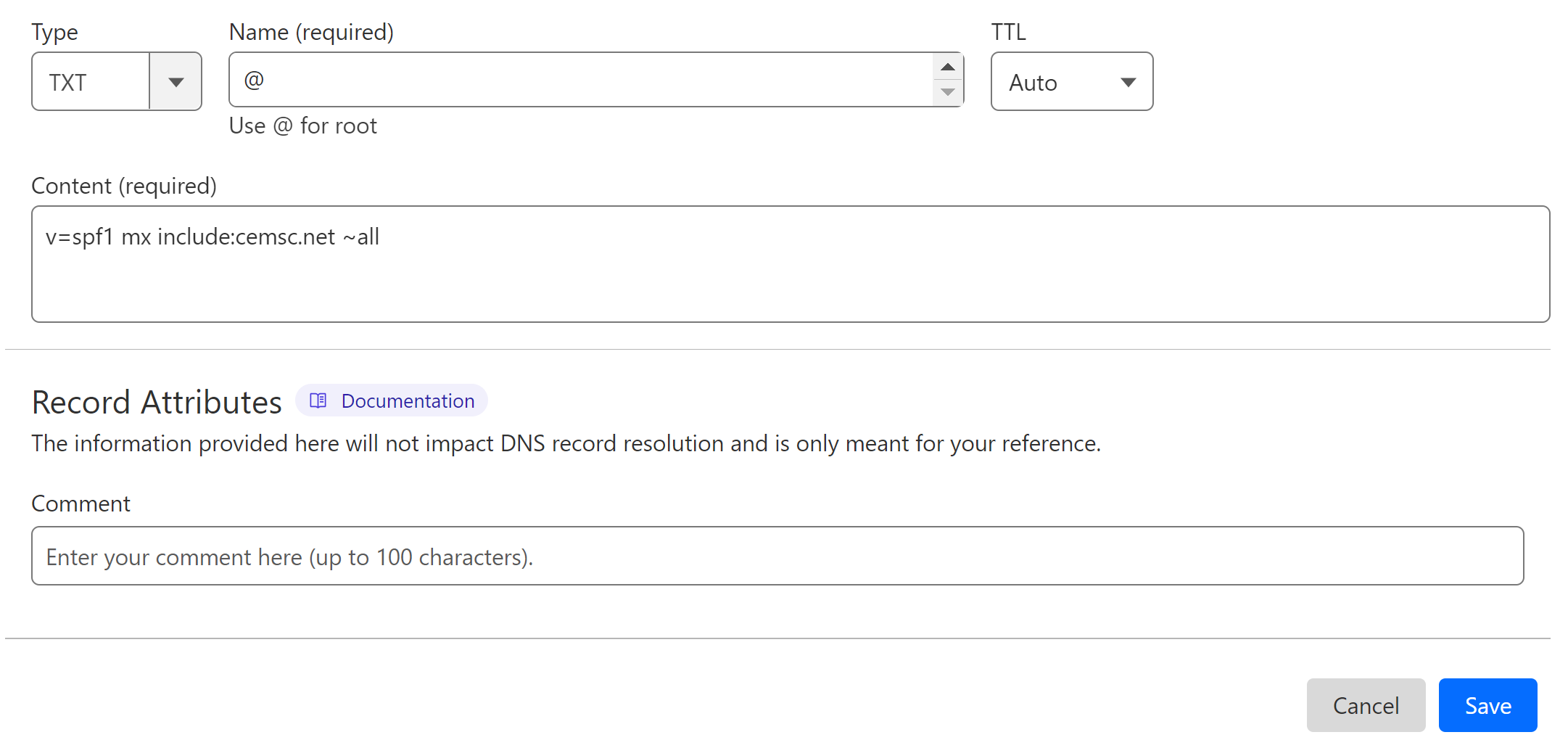 Add the SPF record to the DNS provider