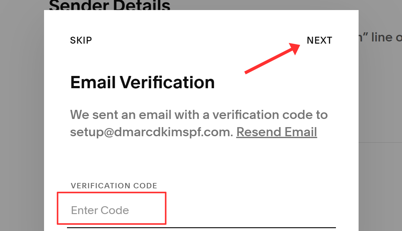 Enter the verification code and click Next