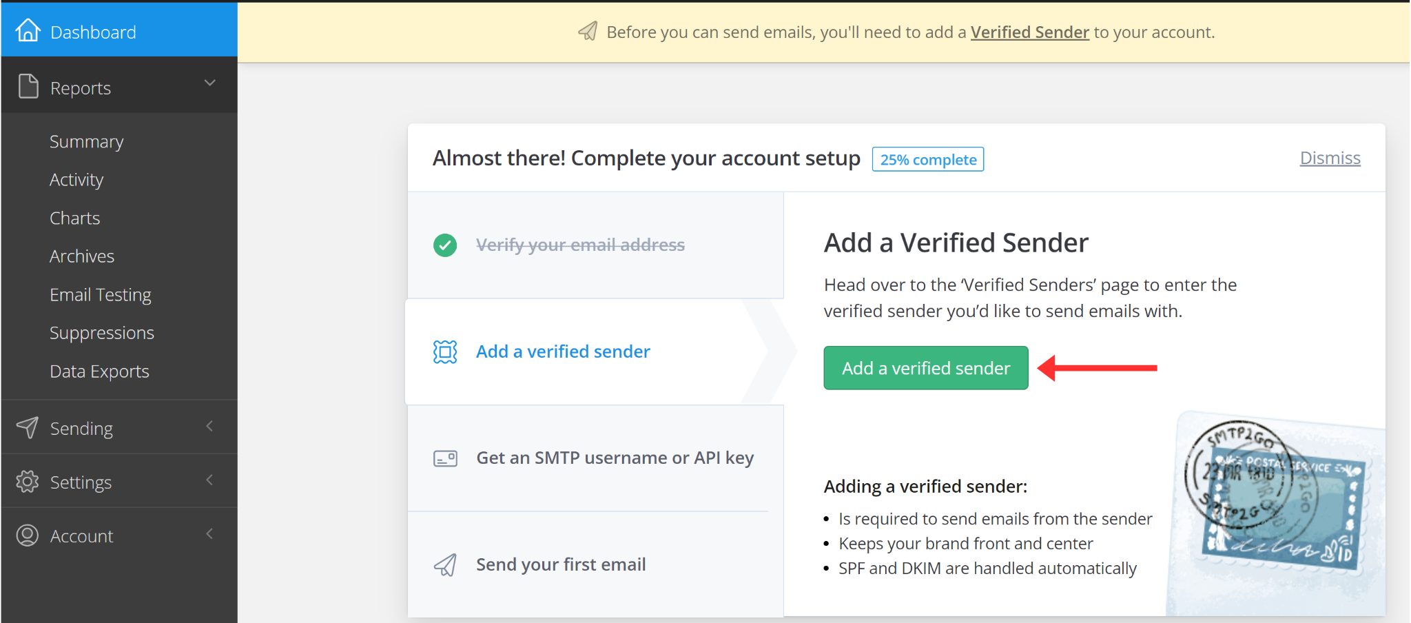 Add a sender domain for verification