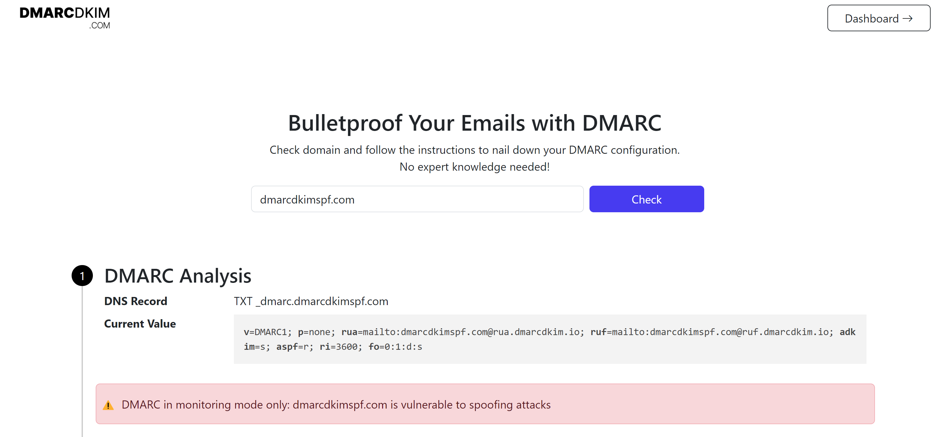 Add the DMARC record to the DNS provider