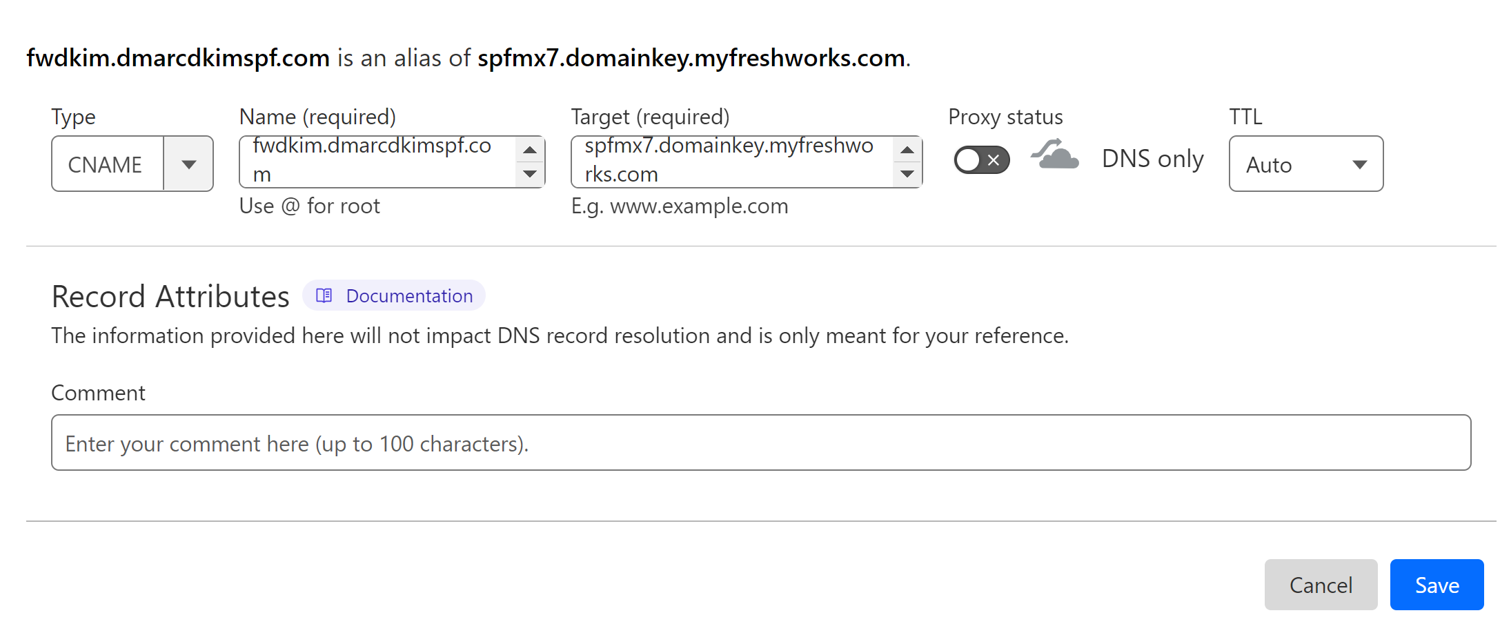 Add the CNAME SPF record to the DNS provider