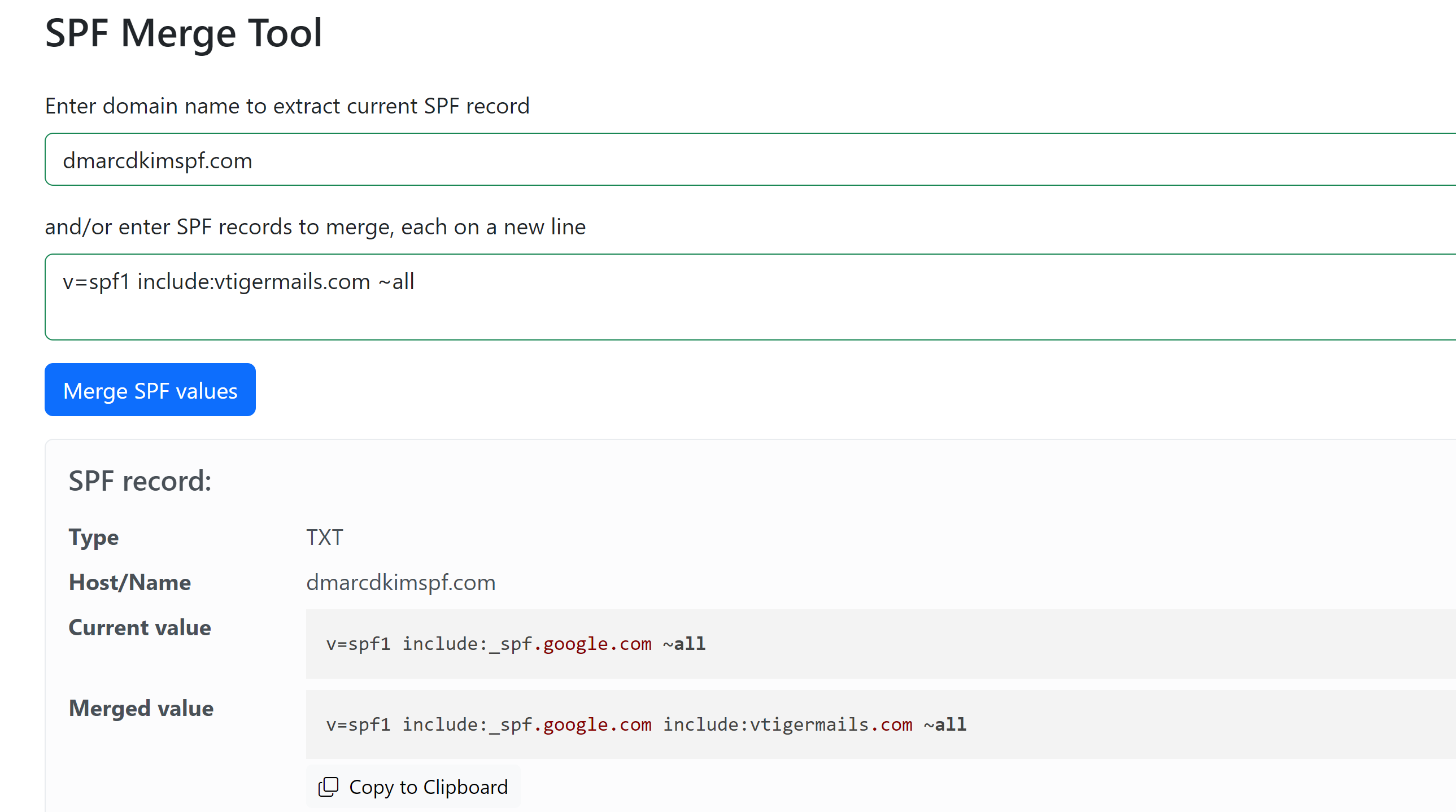 Merge the Vtiger SPF records with the existing SPF 