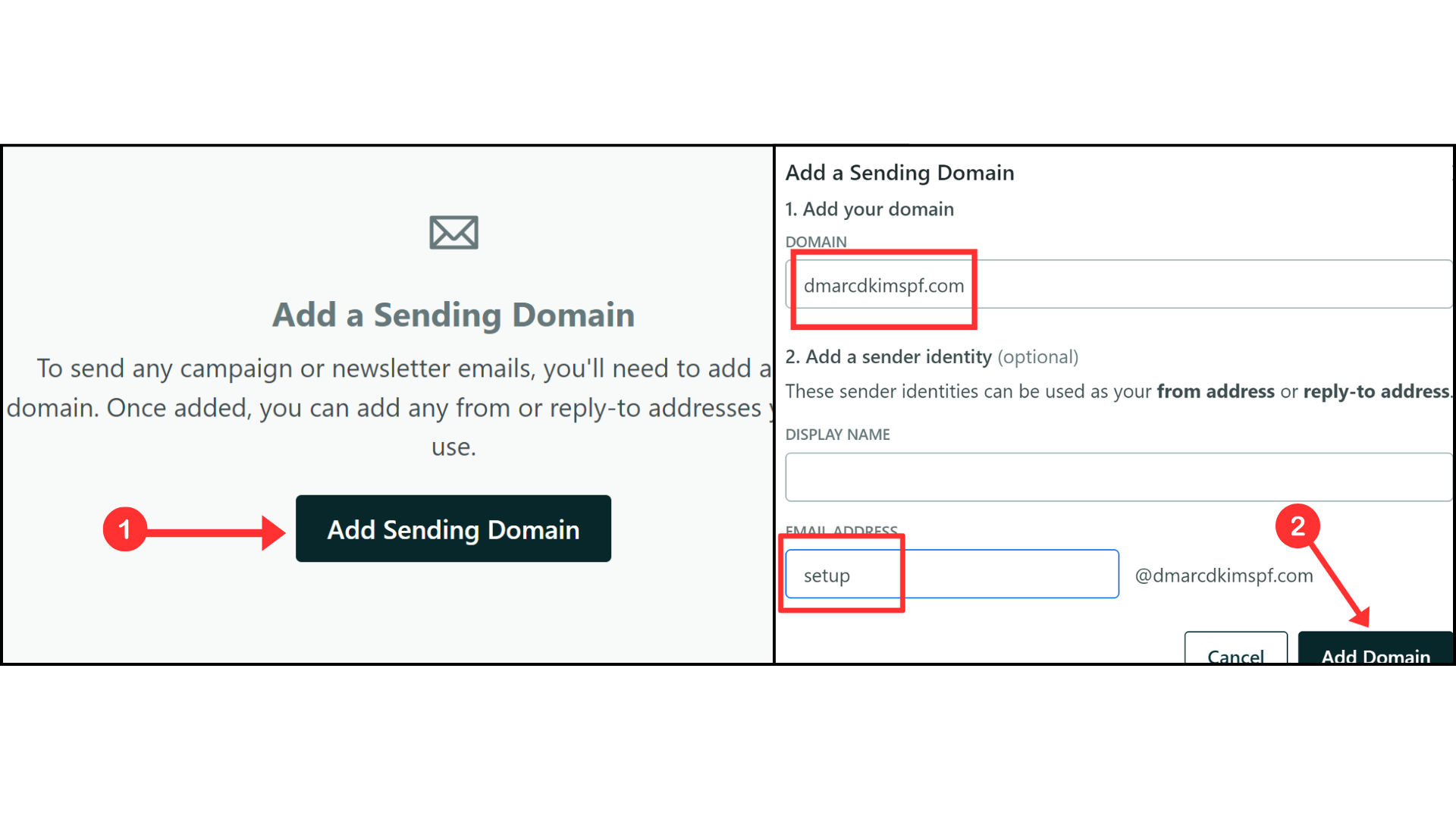 Click Add Sending Domain and add your domain 