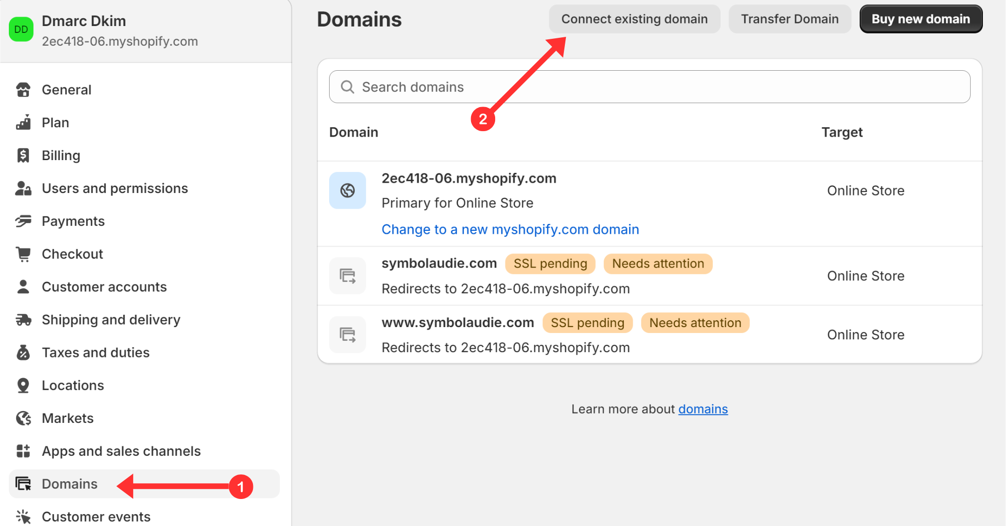 Connect third party domain to Shopify